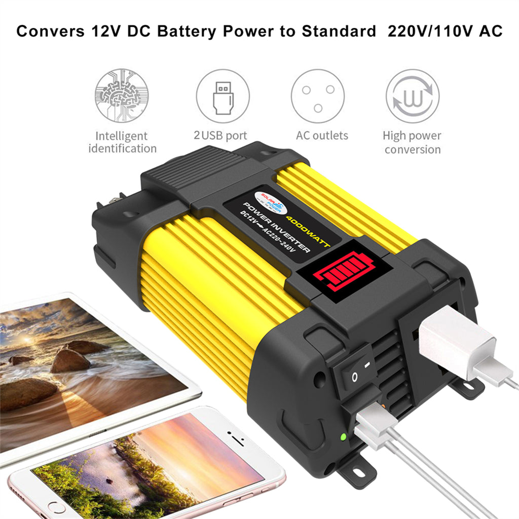 4000W Car Power Pure Sine Wave Inverter w LED Display DC 12V To AC 220V Inverter