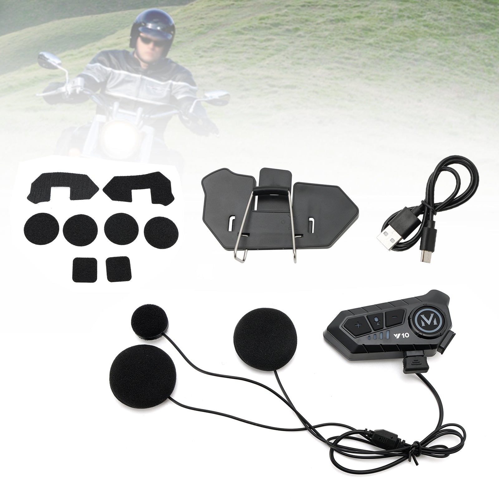 Universal Speaker Player Helmet Bluetooth Earphone Headset Black For Motorcycle