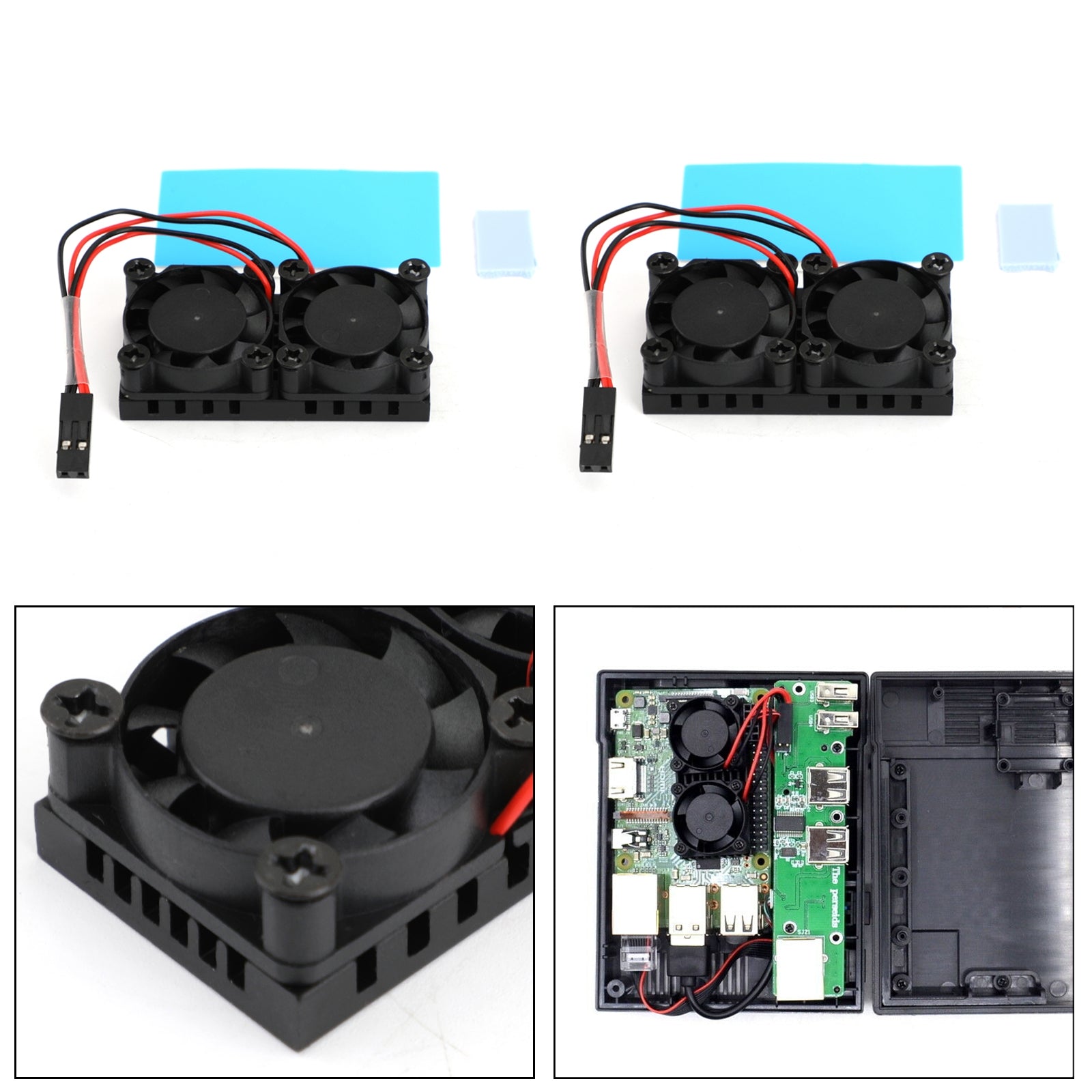 Module de ventilateur carré Double ventilateur de refroidissement avec dissipateur thermique pour Raspberry Pi 4B 3B +