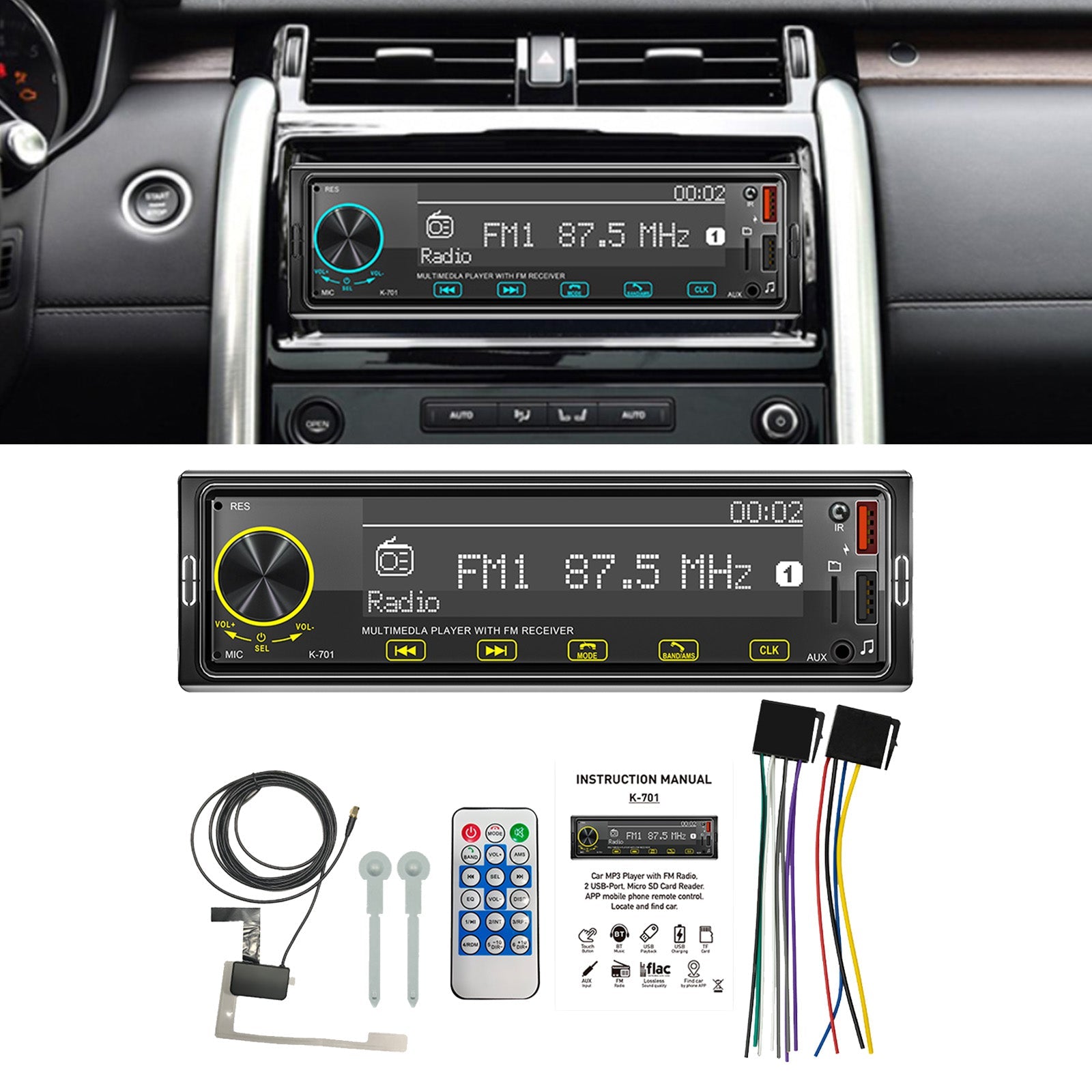 Écran tactile 2.5D 1DIN Bluetooth Radio stéréo FM lecteur MP3 de voiture avec DAB