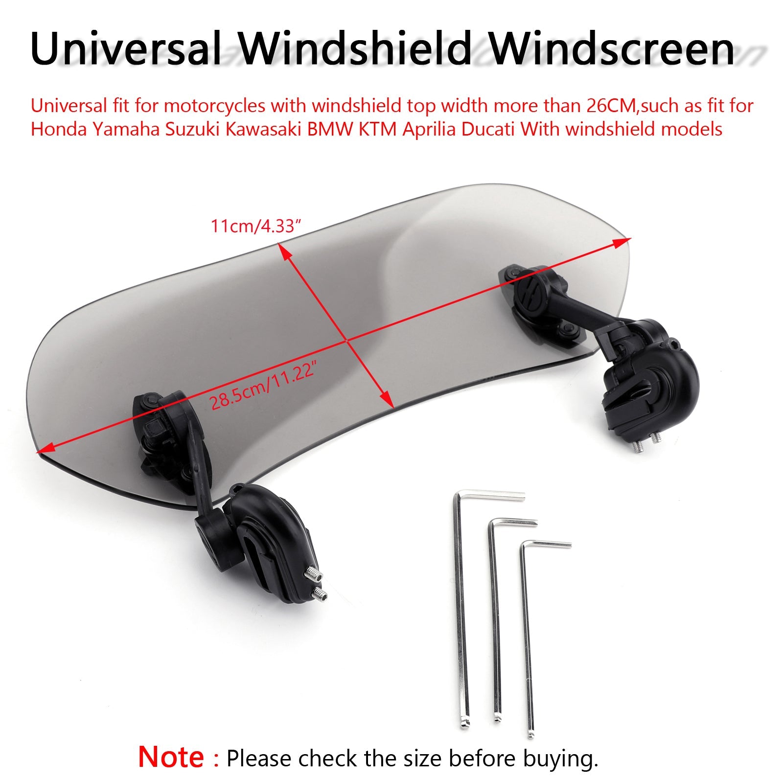 Motorcycle Adjustable Clip On Windshield Extension Spoiler Wind Deflector