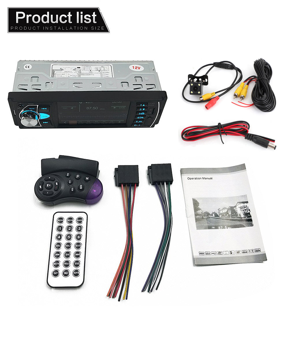 Autoradio stéréo 4,1 pouces, 1DIN, Bluetooth, FM, USB, AUX, lecteur Audio MP5 avec caméra