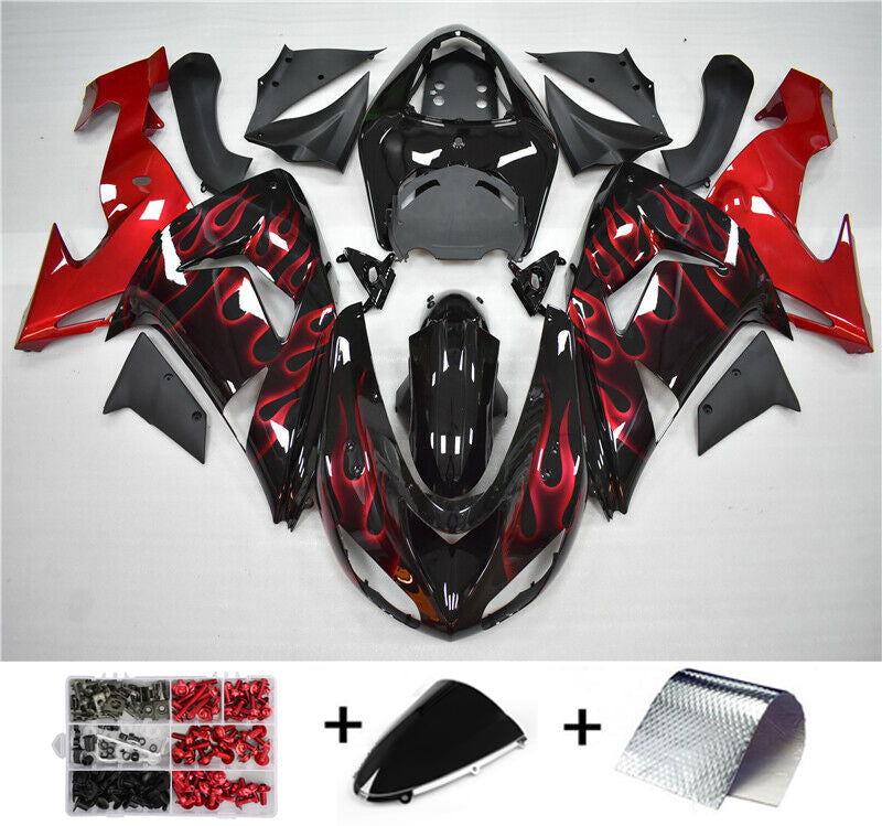 2006-2007 Kawasaki ZX10R Injection Fairing Red Flame Kit