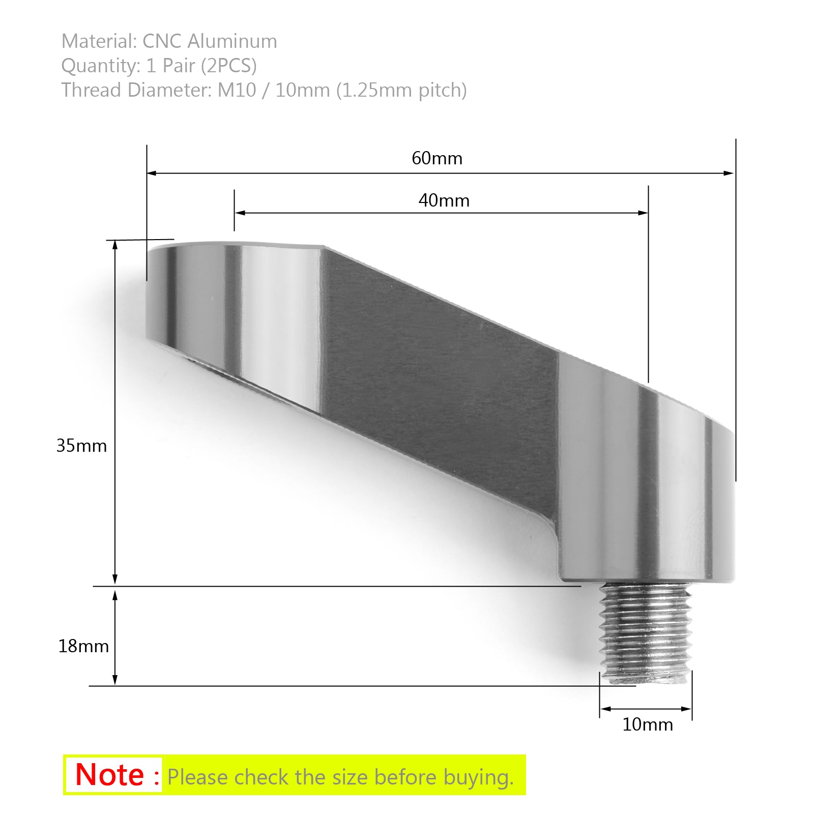 Paar ALU 10 mm motorfiets spiegelverhoger verlengadapterbevestigingen motorfiets titanium generiek