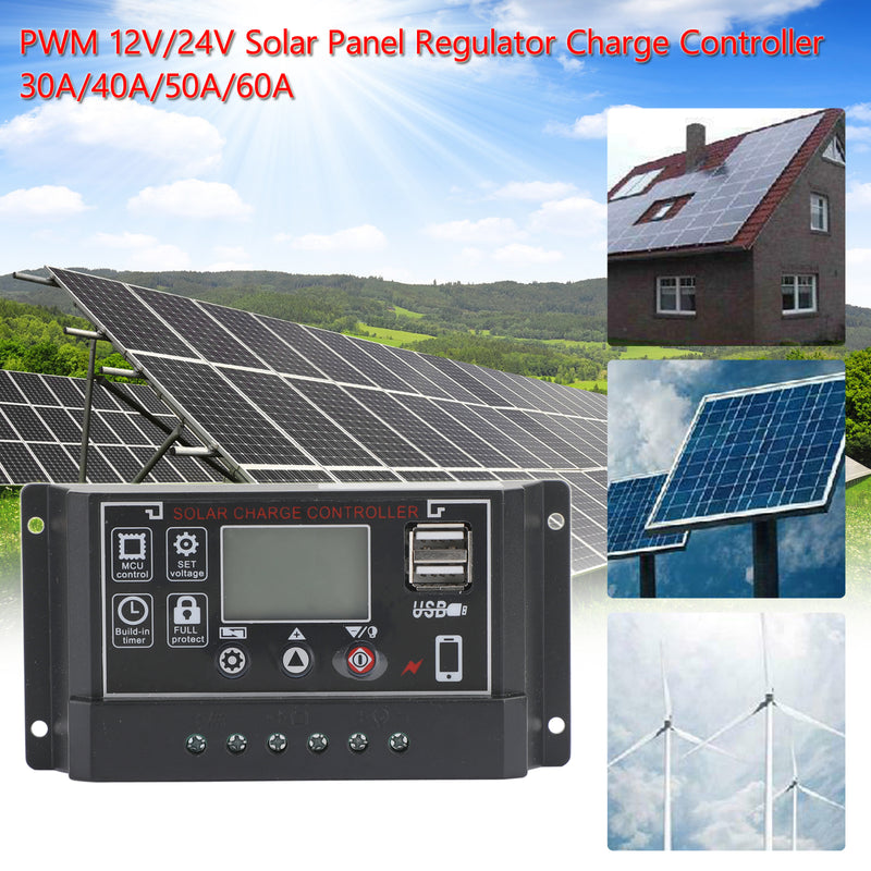 PWM 30-60A Solar Battery Regulator Charge Controller 12V 24V 4-Stage Dual USB