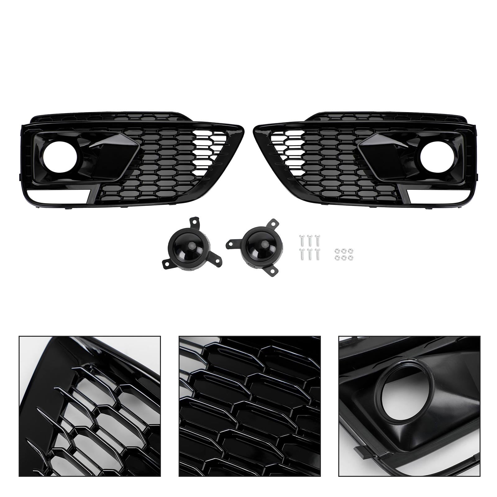 2018-2020 Audi Q5 SQ5 RSQ5 Black Front Honeycomb Fog Lamp Grilles Cover