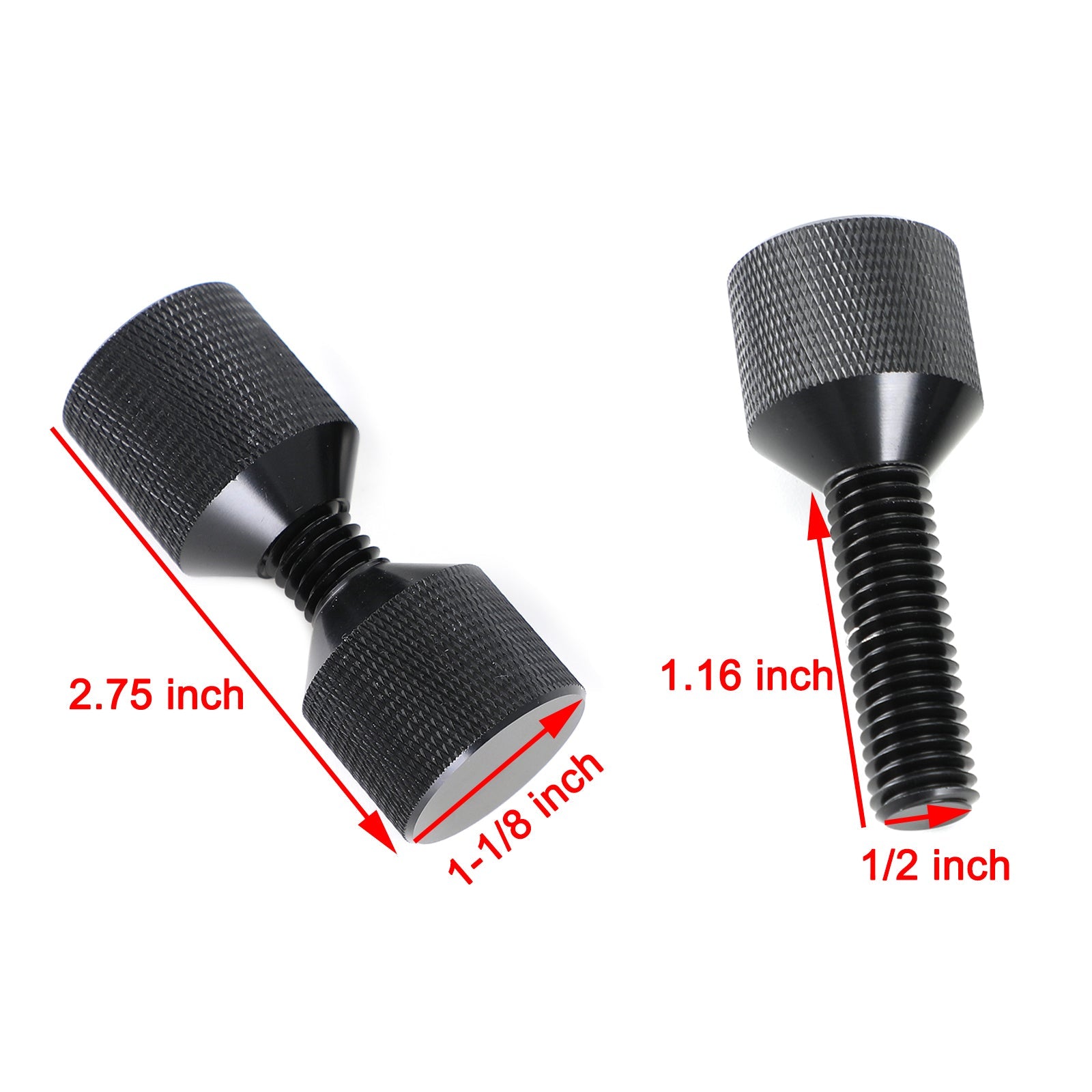 1-1/8" Two Hole Pins Small Aluminum Knurled W/ Removable Threads Black