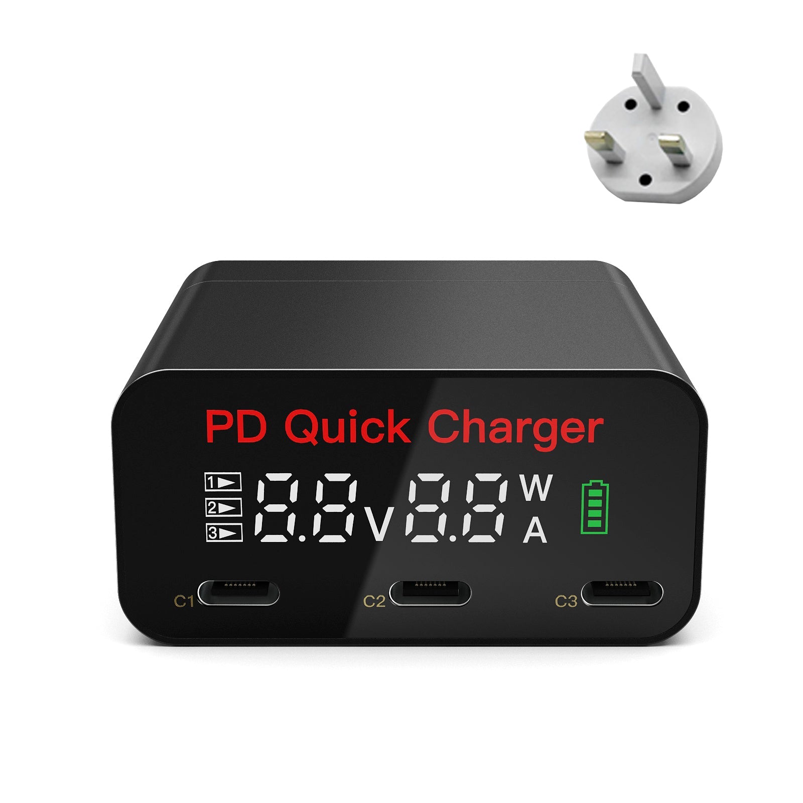 65W Type C Charger PD Quick Charge QC3.0 3 In 1 Multi Port Power Adapter UK Plug