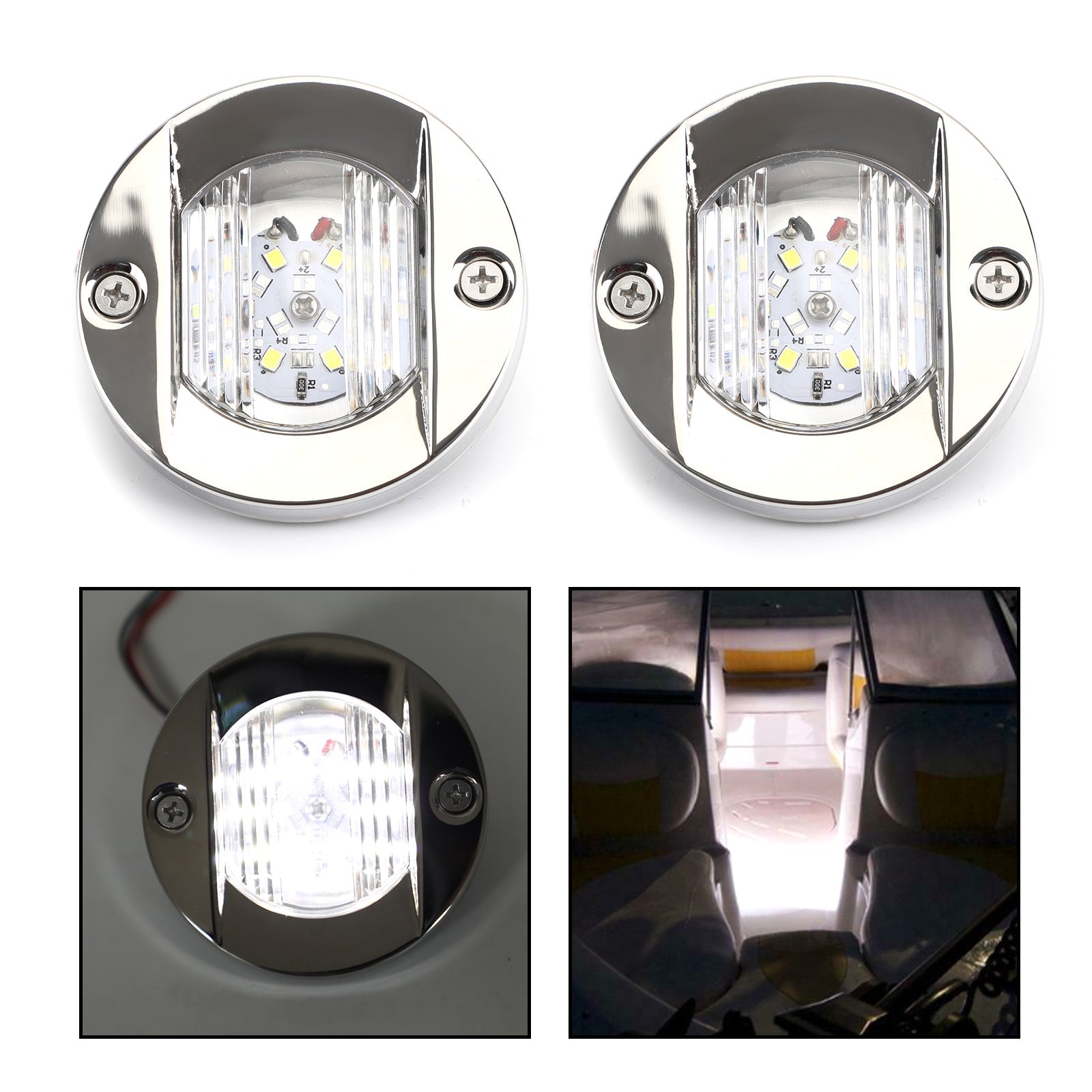 2 uds LED barco marino yate espejo de popa ancla cromada luz de popa redonda 2835-SMD 12V