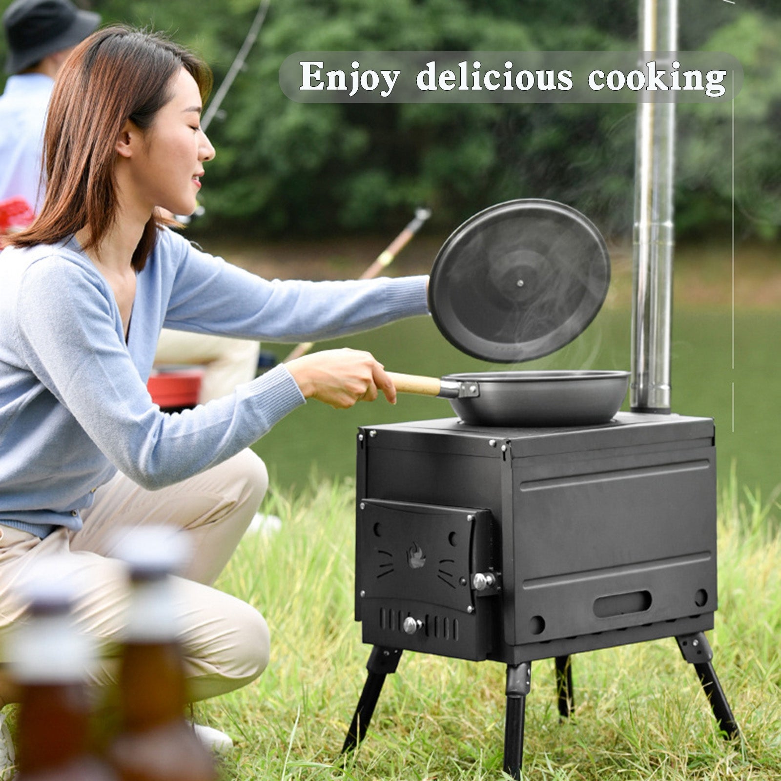 Outdoor Portable Camping Wood Stove Picnic Cook Folding Heating Wood Burning