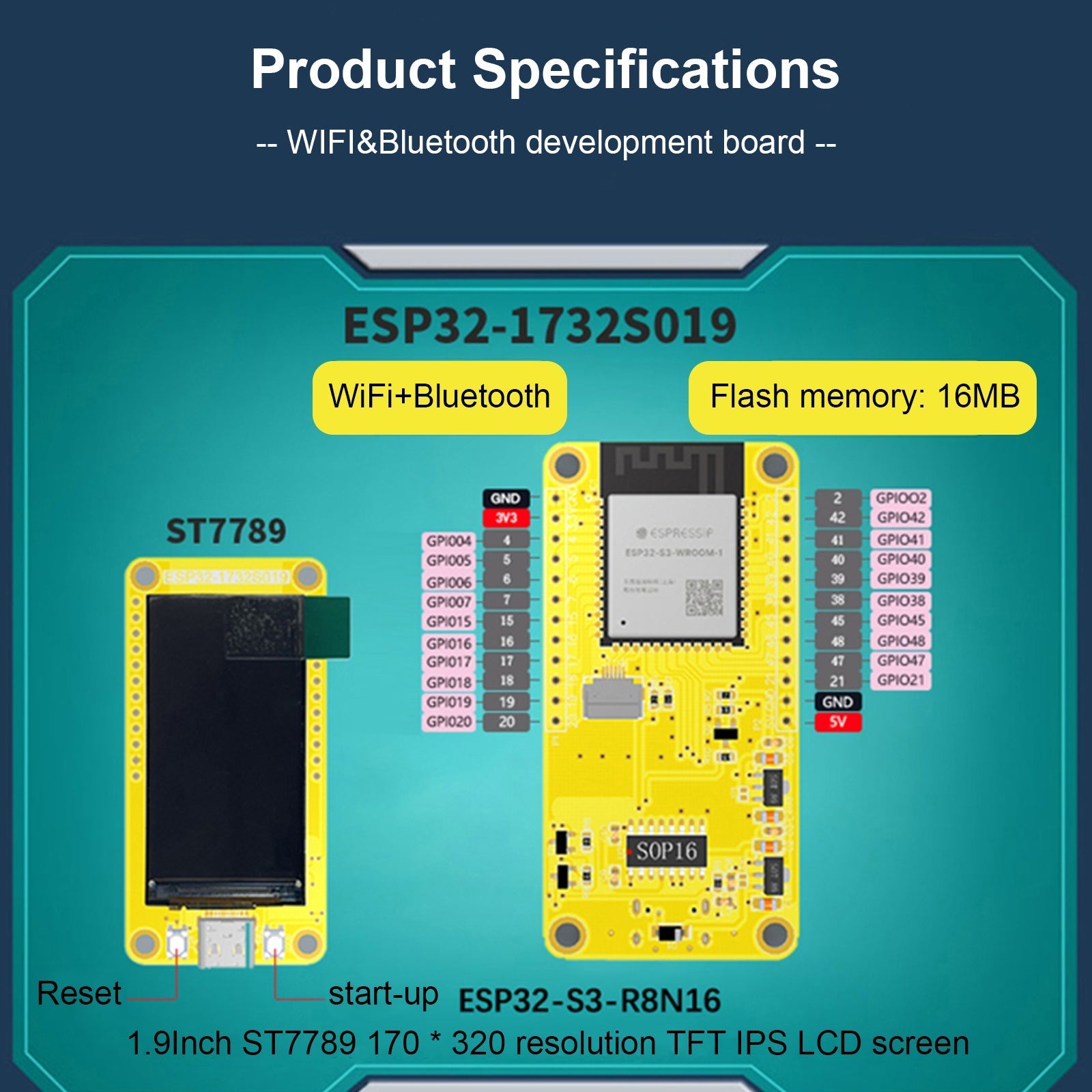 ESP32-S3 1.9 "carte de développement d'écran Wifi Bluetooth 170*320 Module TFT d'affichage