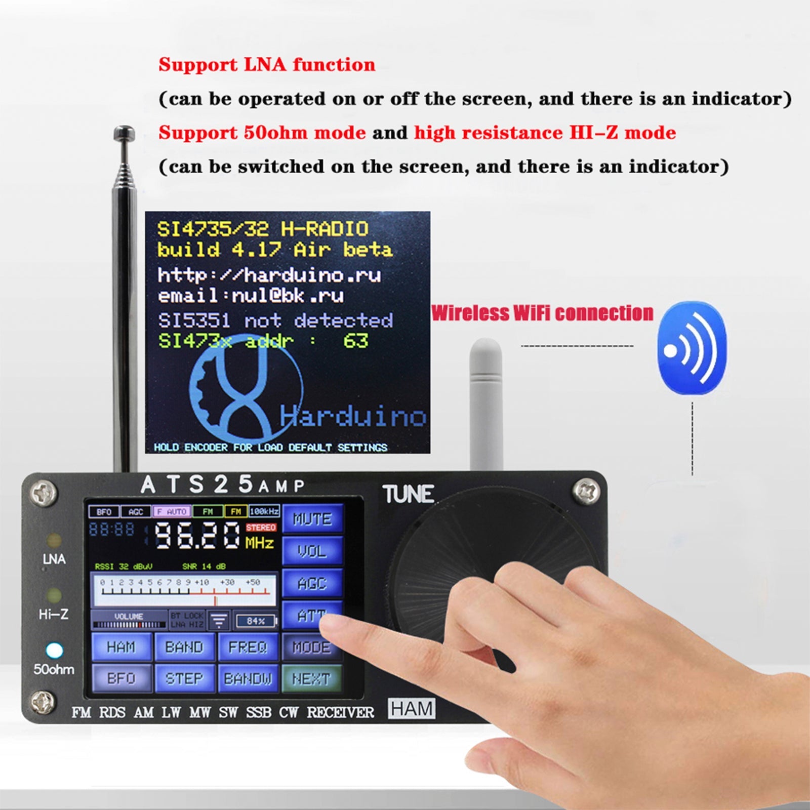 Récepteur radio pleine bande ATS25AMP Récepteur FM RDS SW SSB DSP avec écran tactile 2,4"