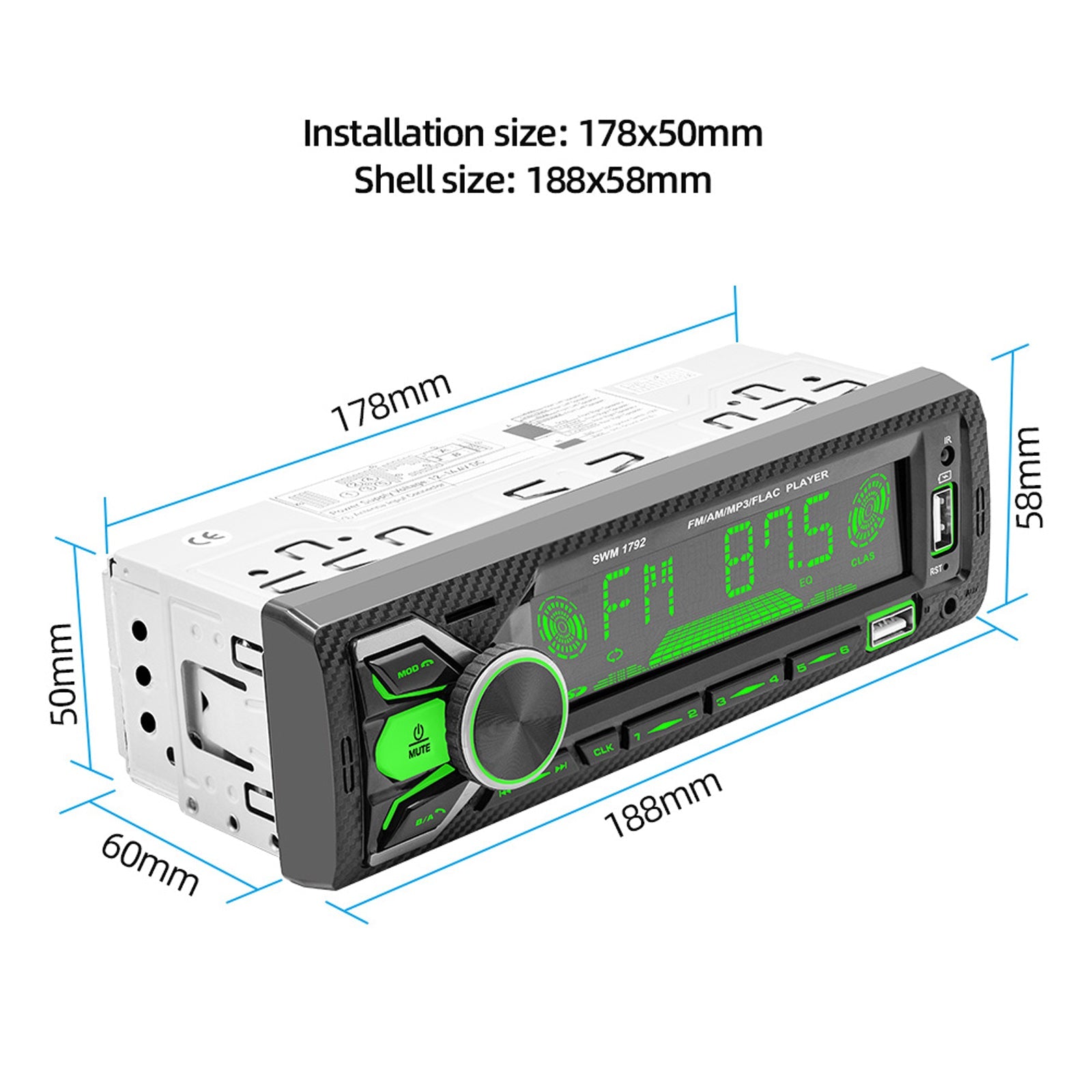 Radio à broche unique pour voiture, double Bluetooth, musique colorée, carte USB, lecteur MP3