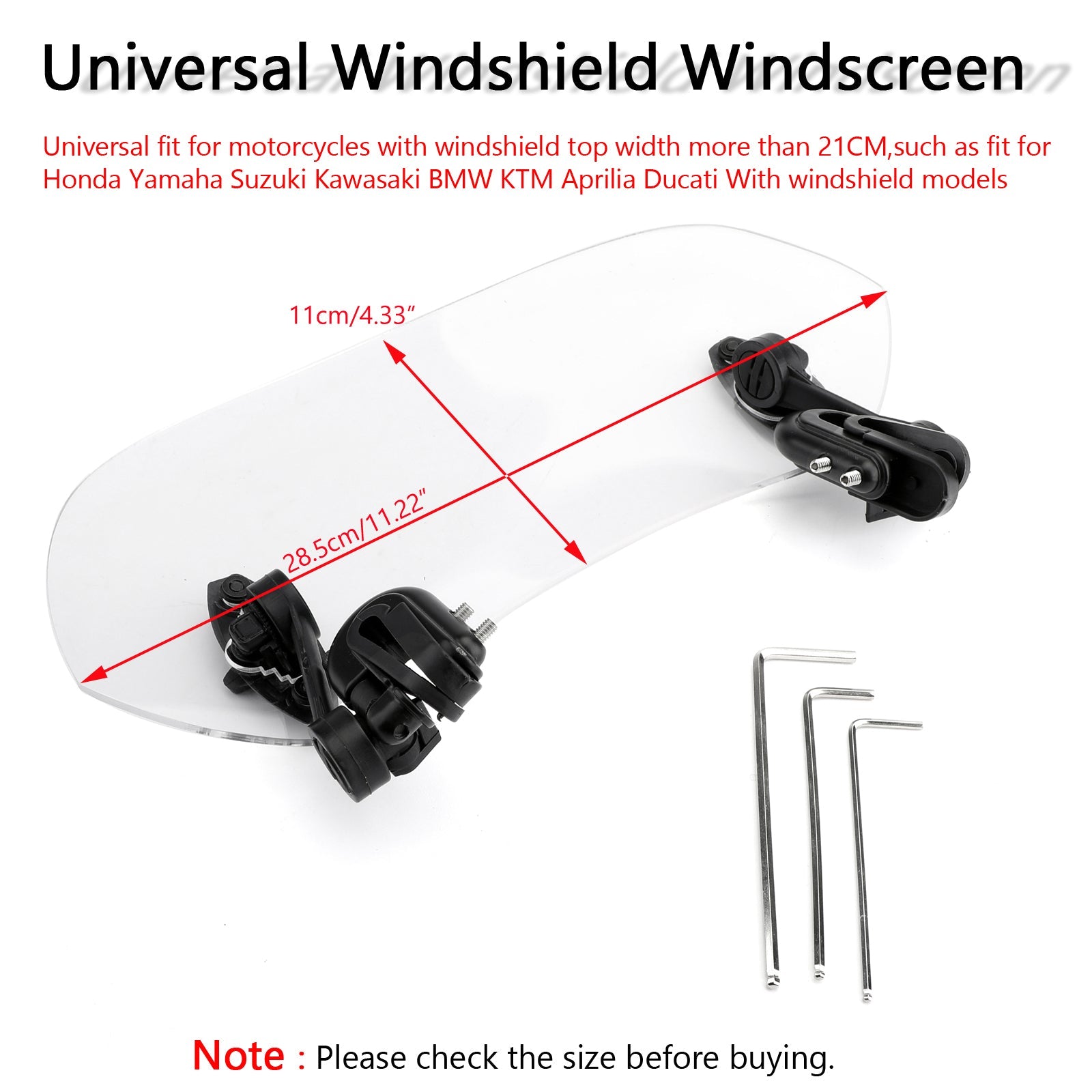 Motorcycle Adjustable Clip On Windshield Extension Spoiler Wind Deflector