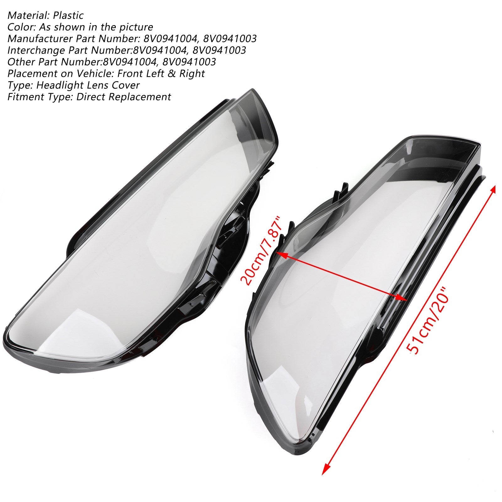 2013-2016 Audi A3 Headlight Cover Headlamp Lens Clear Generic