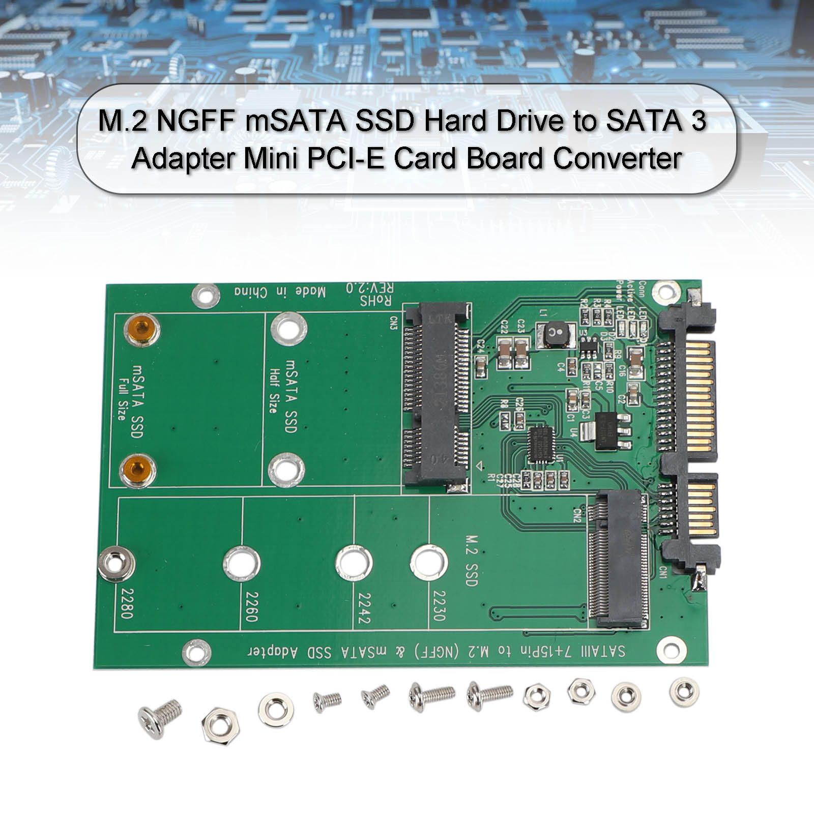 Adaptateur de disque dur M.2 NGFF mSATA SSD vers SATA 3, carte PCI-E, convertisseur de carte