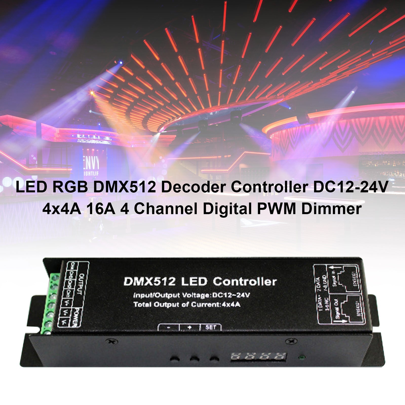 LED RGB DMX512 Decoder Controller DC12-24V 4x4A 16A 4 Channel Digital PWM Dimmer