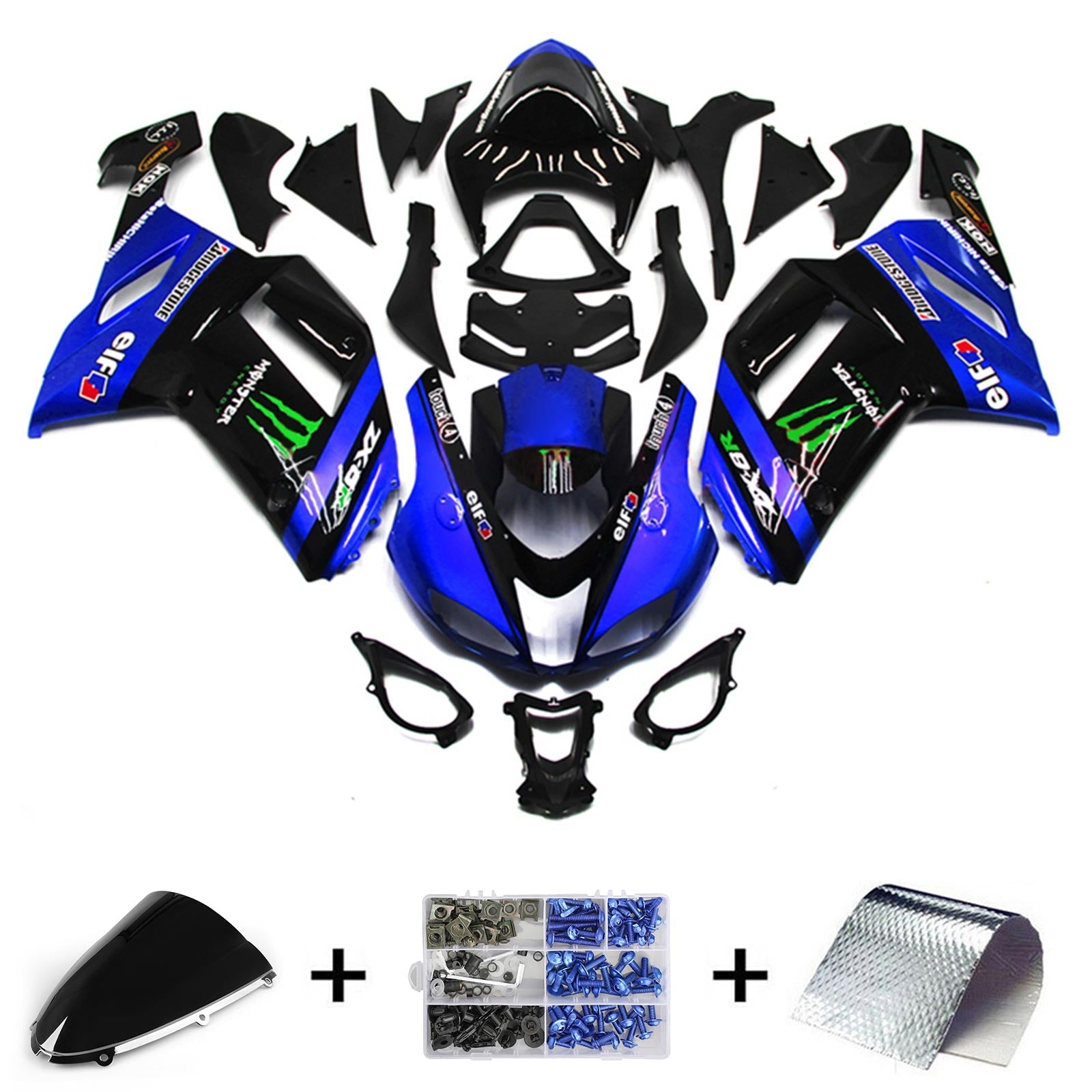 2007-2008 Kawasaki ZX6R 636 Kit de carenado Carrocería Plástico ABS