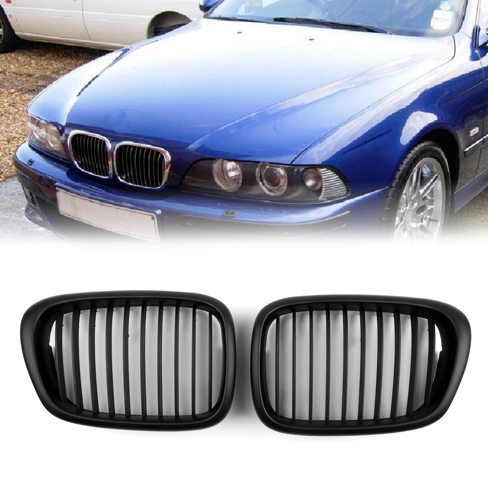 2001-2004 BMW 5-Serie E39 Voorhek Grill Grille ABS Glanzend Zwart/Mat Zwart Mesh Generiek