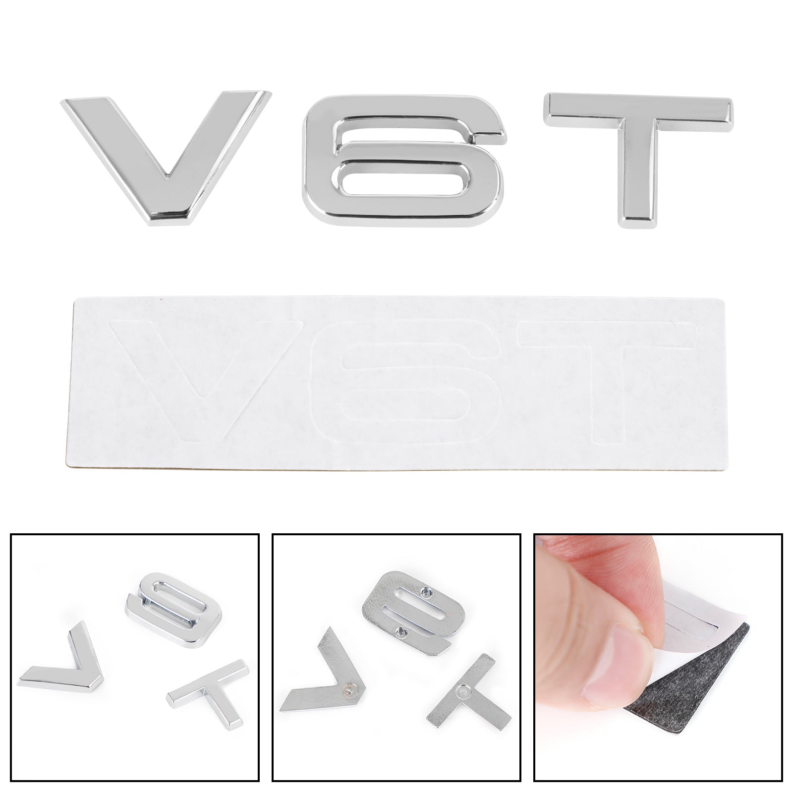 V6T Emblem Badge Fit For AUDI A1 A3 A4 A5 A6 A7 Q3 Q5 Q7 S6 S7 S8 S4 SQ5 Chrome