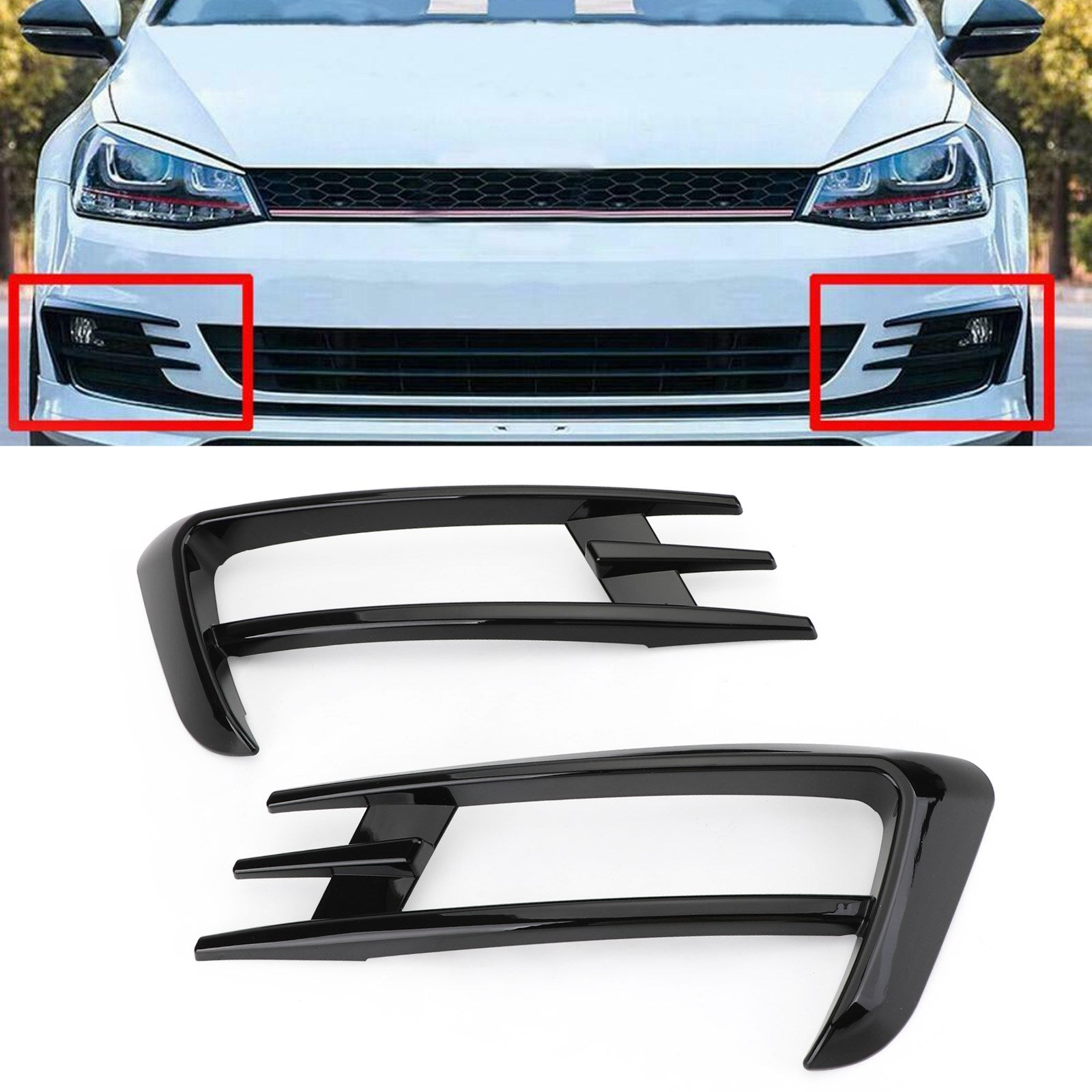 2PCS Black Front Fog Light Lamp Eyebrow Cover Trim For VW Golf 7 MK7 2014-2017