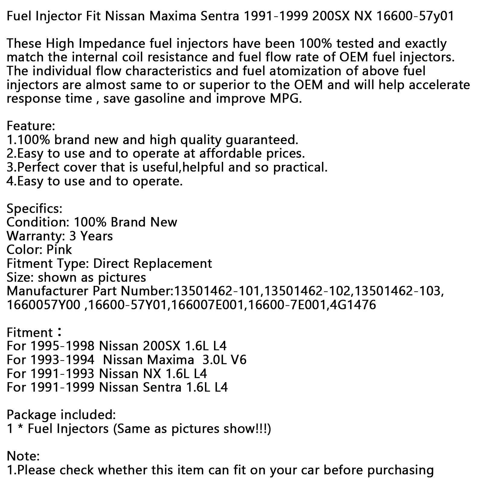 Injecteurs de carburant pour Nissan Maxima Sentra 1991 – 1999 200SX NX, 1 pièce