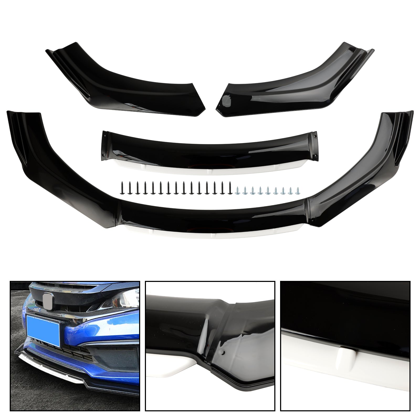 Universele auto voorbumper lip bodykit splitter diffuser beschermer zwart wit