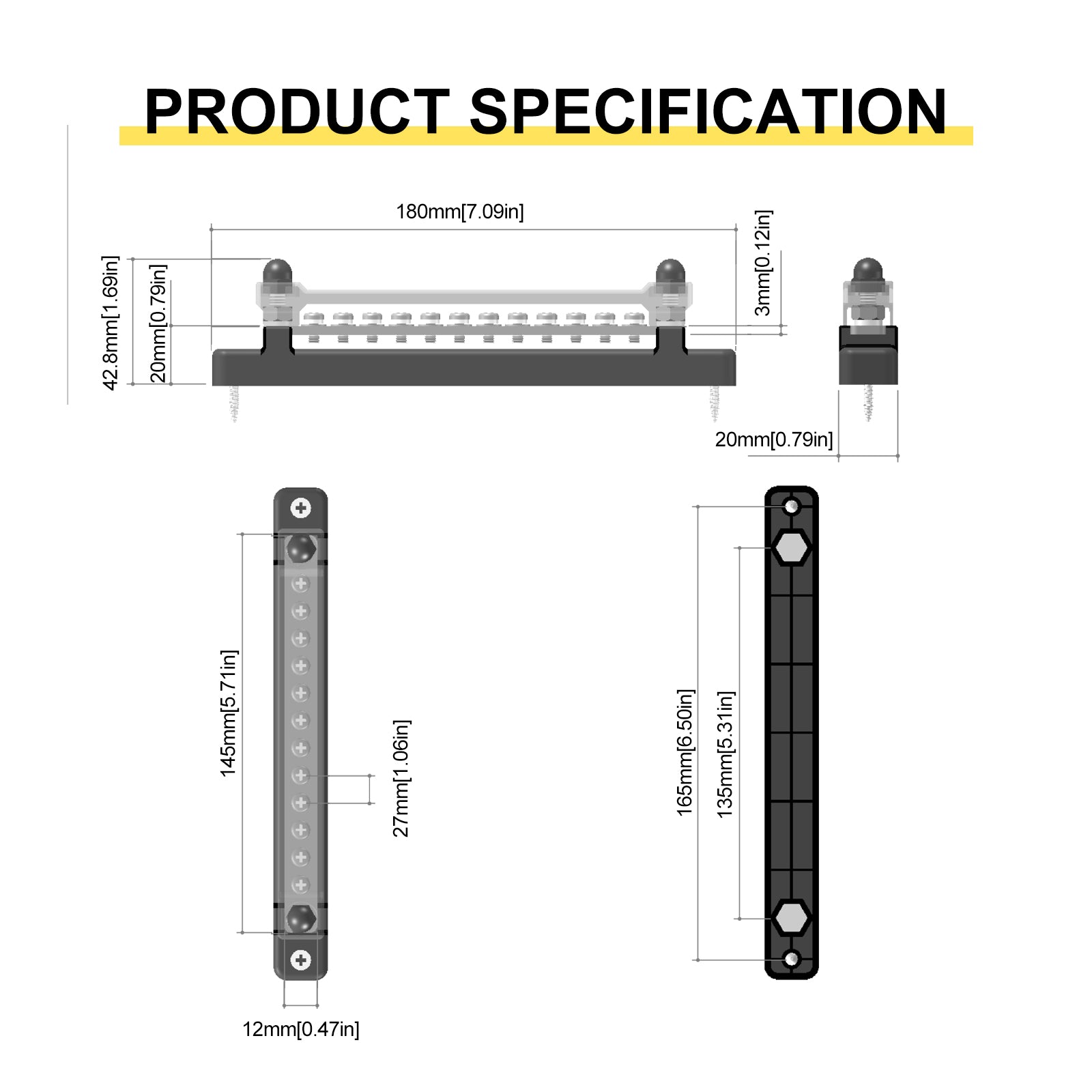 2/4/6/12 Way Dual-row Car Bus Bar Block with Dust Cover Distribution Terminal