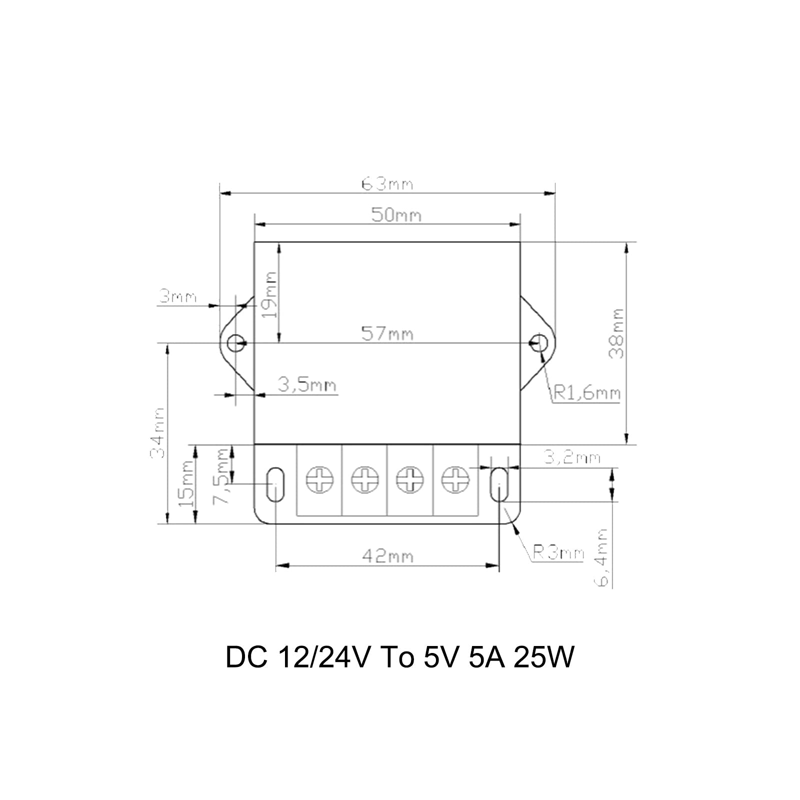 Transformateur d'alimentation de régulateur de convertisseur de cc 12V/24V à 5V 5A 25W