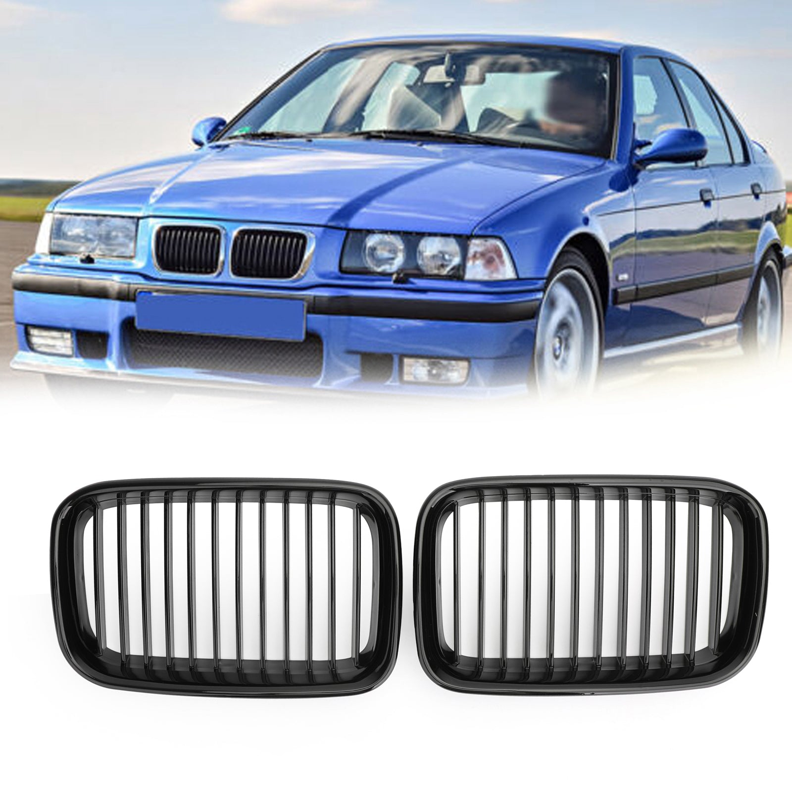 Paar Glanzend Zwart Nier Sport Hood Grill Grille Voor 1992-1996 BMW E36 318i 325i