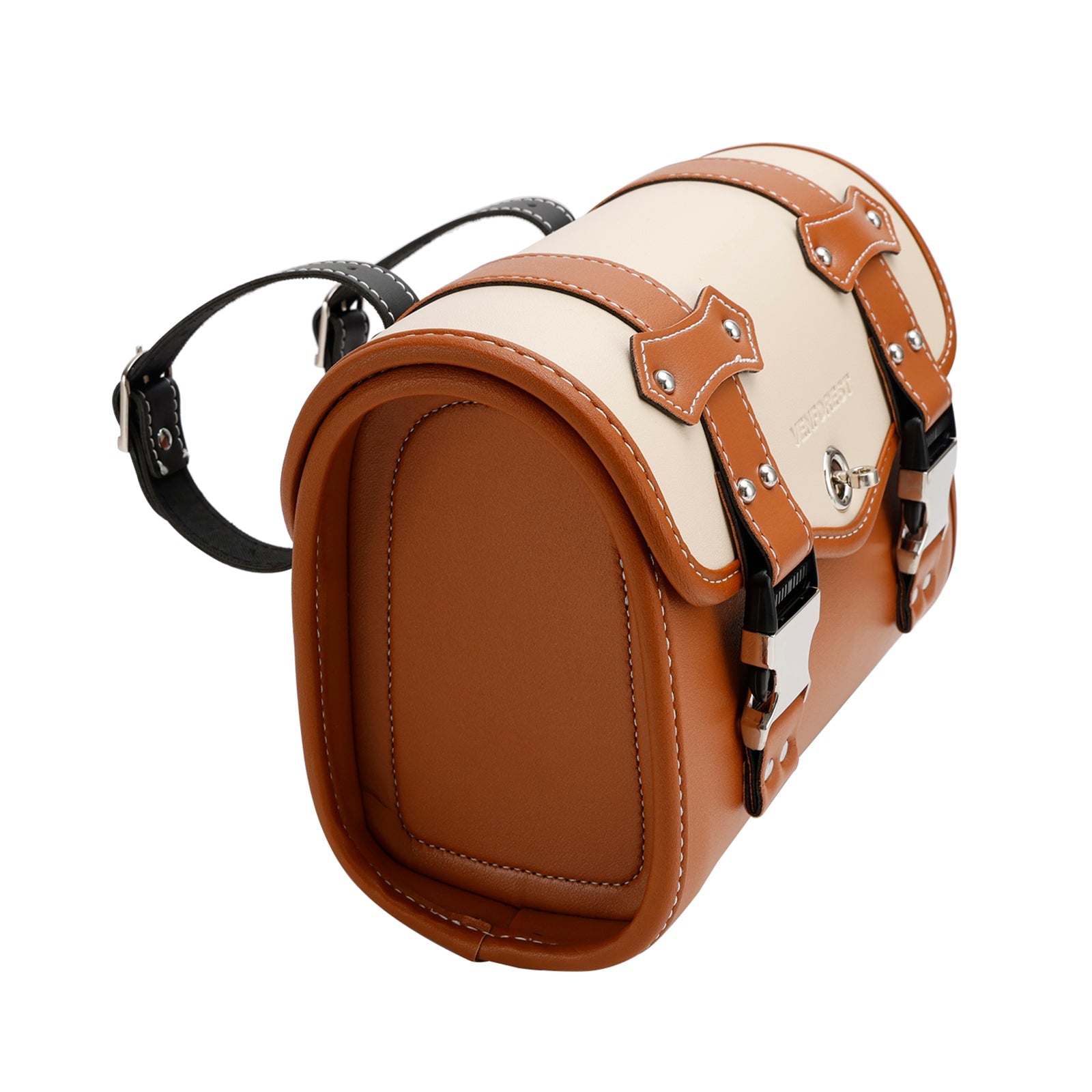 Sacoche de selle latérale, sac à outils de rangement universel, couleur Pu assortie pour moto marron-blanc