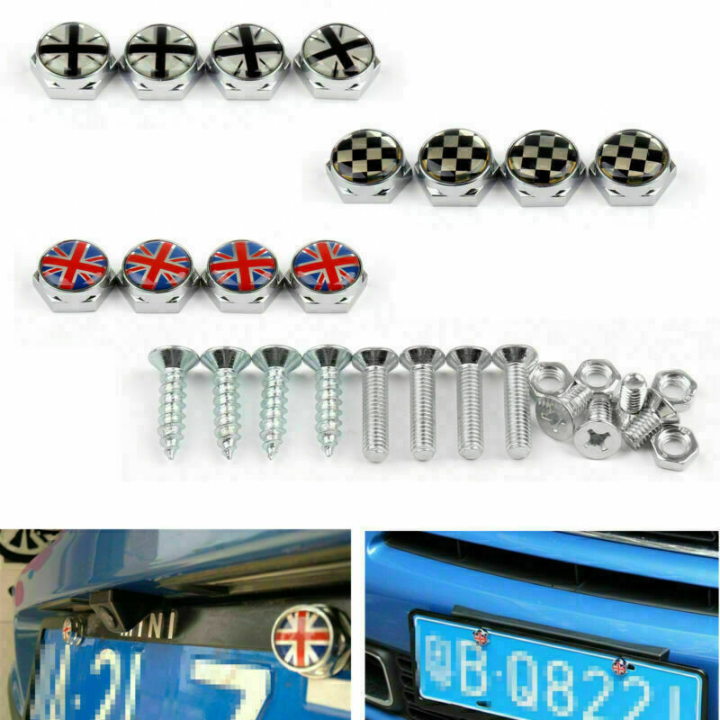 Union Jack Chrome Metal License Plate Frame Screw Bolt Cap Para Mini Cooper Generic