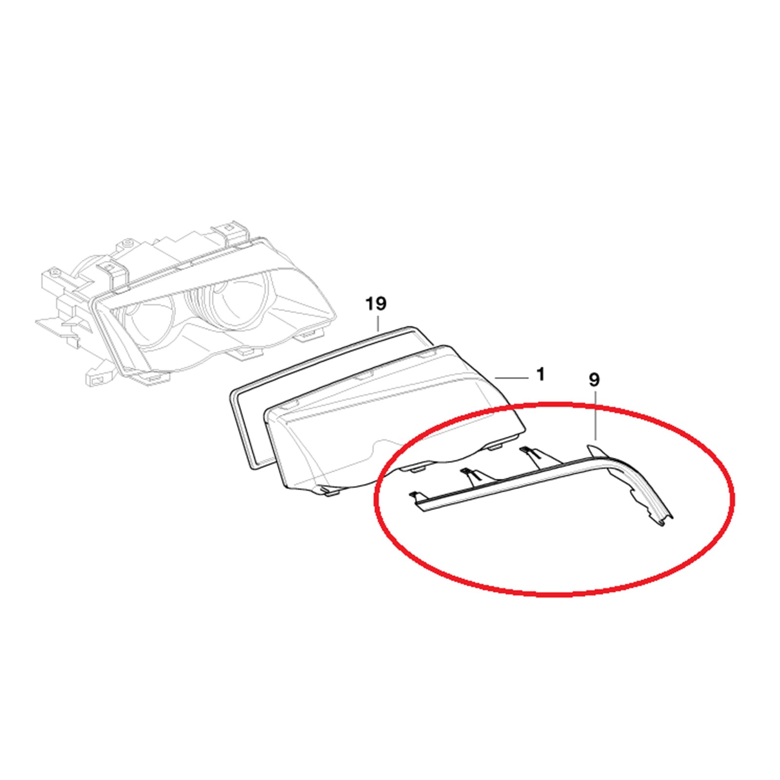 Bande de couverture de phare supérieure gauche/droite, pour BMW 3 E46 98-01 générique, 63128384487 63128384486