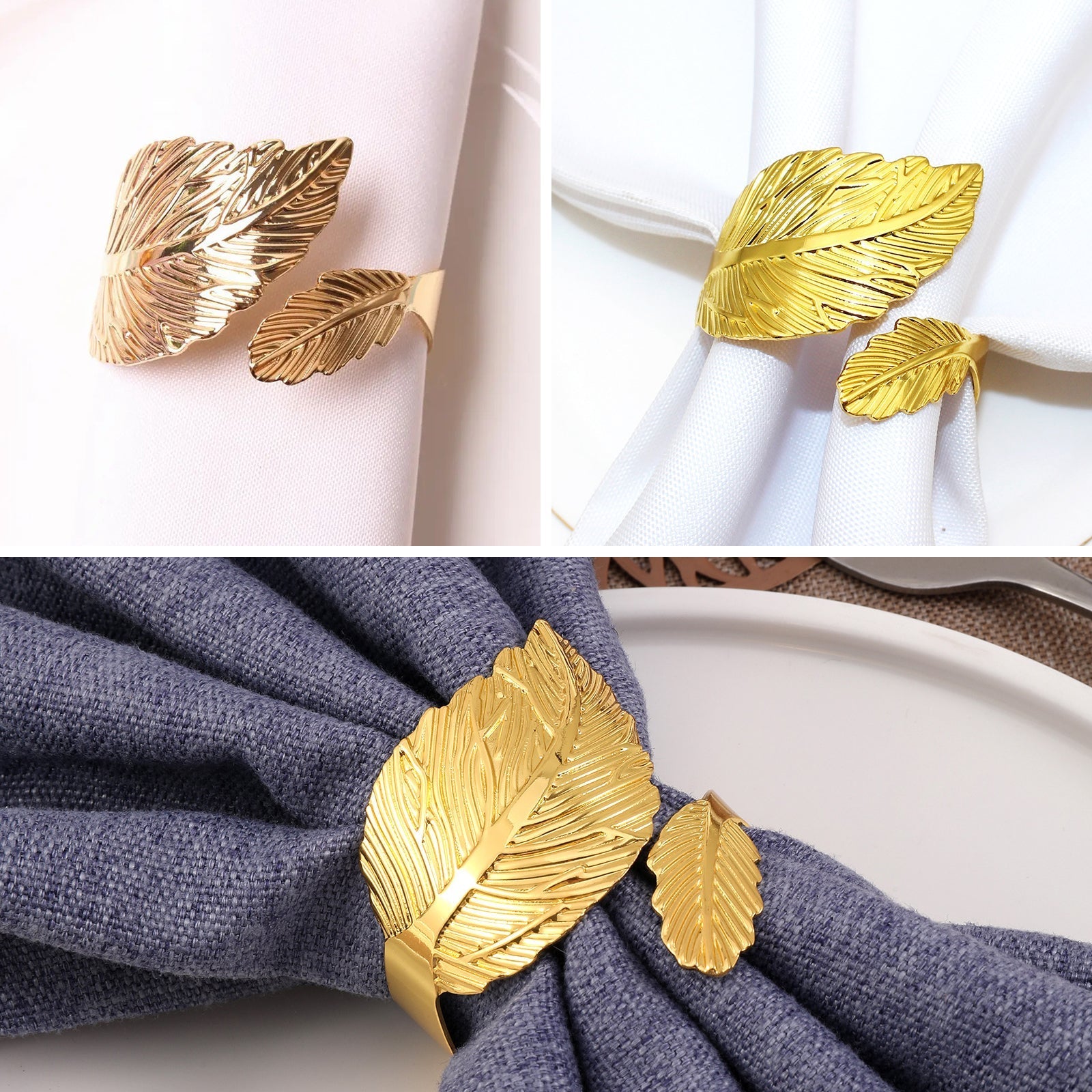 12PCS Napkin Rings Leaf Napkin Holder Adornmen Alloy Golden