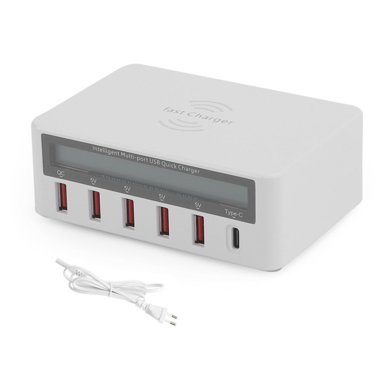 Station de chargeur USB rapide multiport avec chargeur sans fil, écran LCD, ue