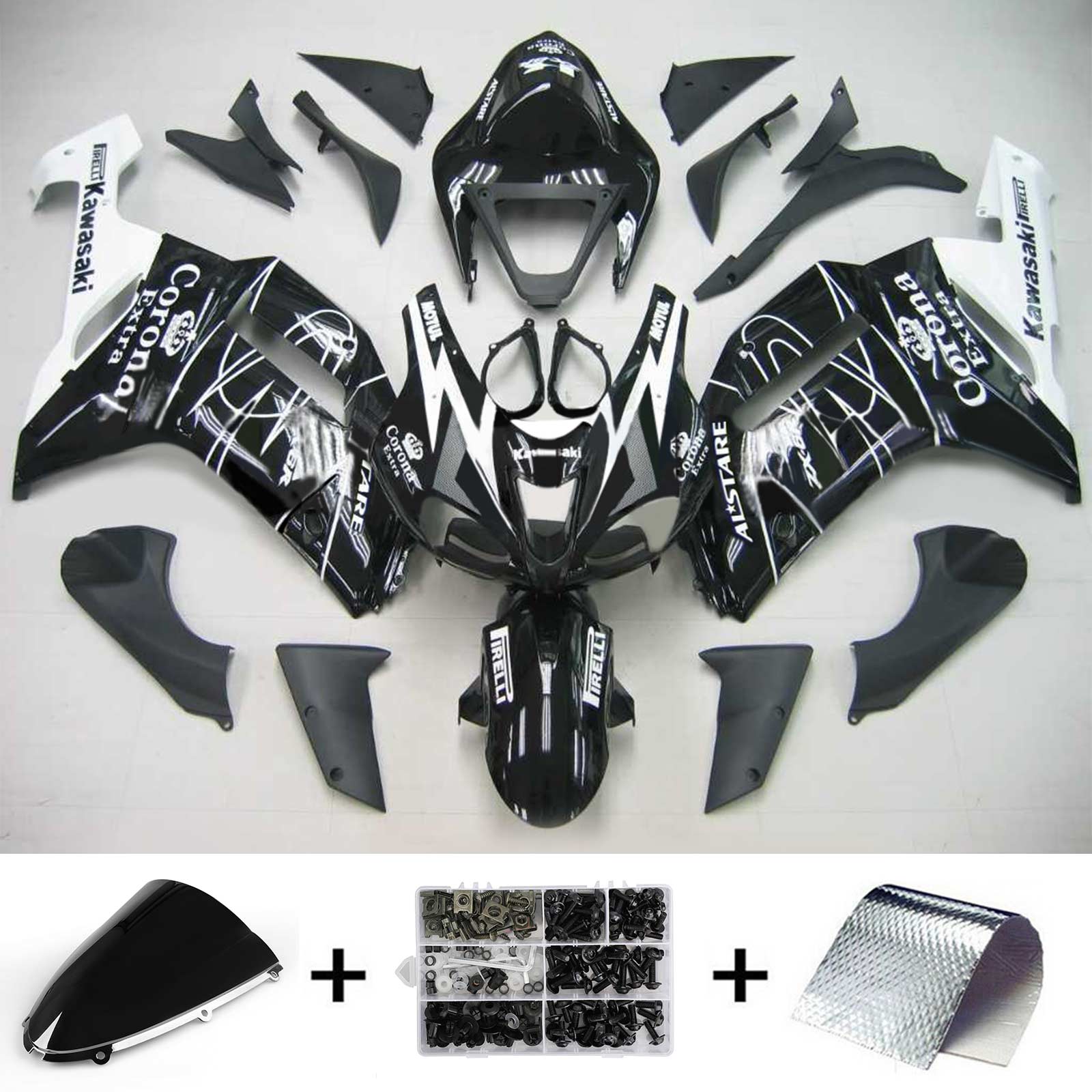 2007-2008 Kawasaki ZX6R 636 Kit de carenagem de injeção de AMOTOPT ABS PLÁSTICO DE PLÁSCOM #109