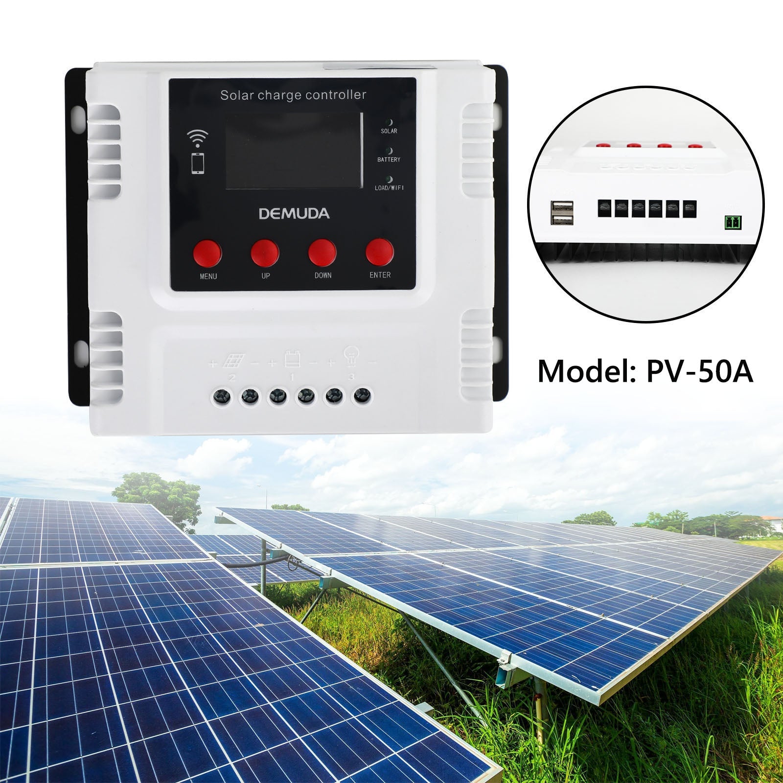 Contrôleur de Charge solaire 10A-60A 12V 24V 48V, avec moniteur Wifi, régulateur PWM LCD