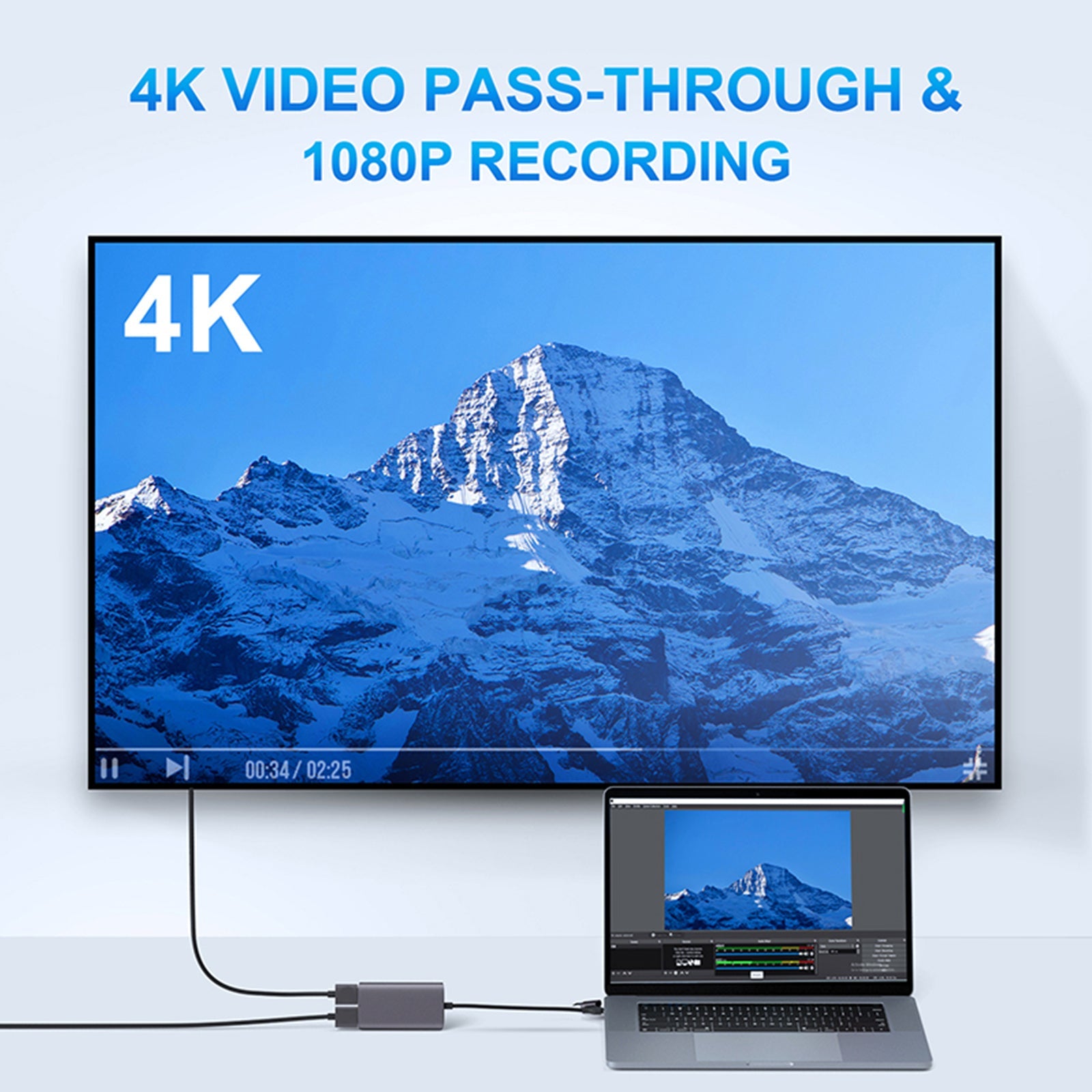 1080P60fps video-opnamekaart HDMI naar 4K HDMI Loop-out USB3.0 Type-C Grabber