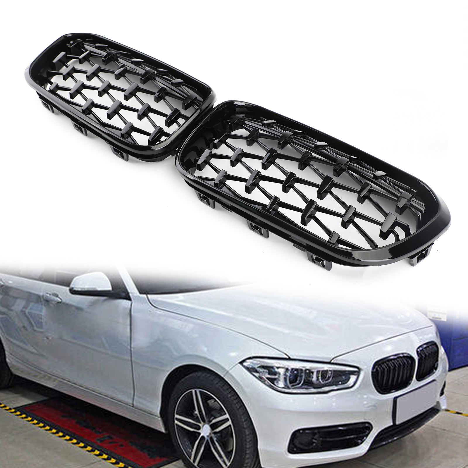 2015-2017 BMW 1 Series F20/F21 Front Kidney Grill Meteor Black/Chrome Black Generic