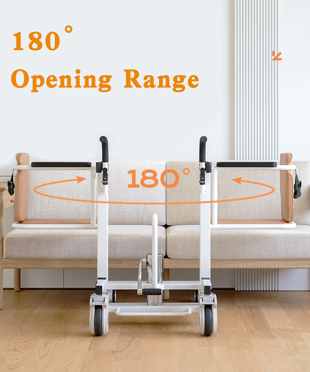 Fauteuil roulant à transfert hydraulique avec siège et table divisés à 180 °