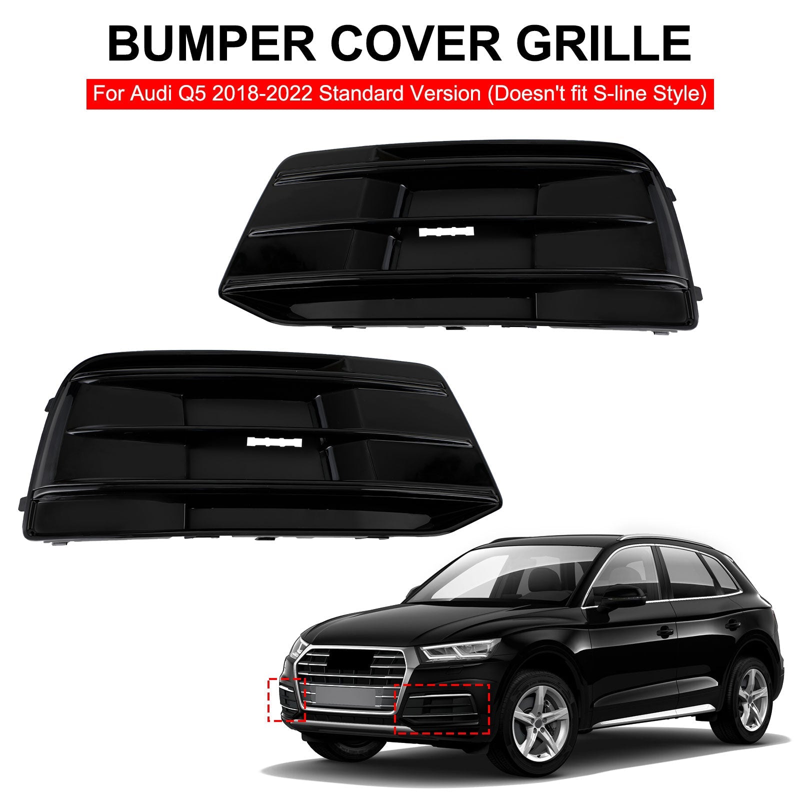 2 pièces Audi Q5 2018-2022 couverture de pare-chocs avant calandre lunette insert noir brillant