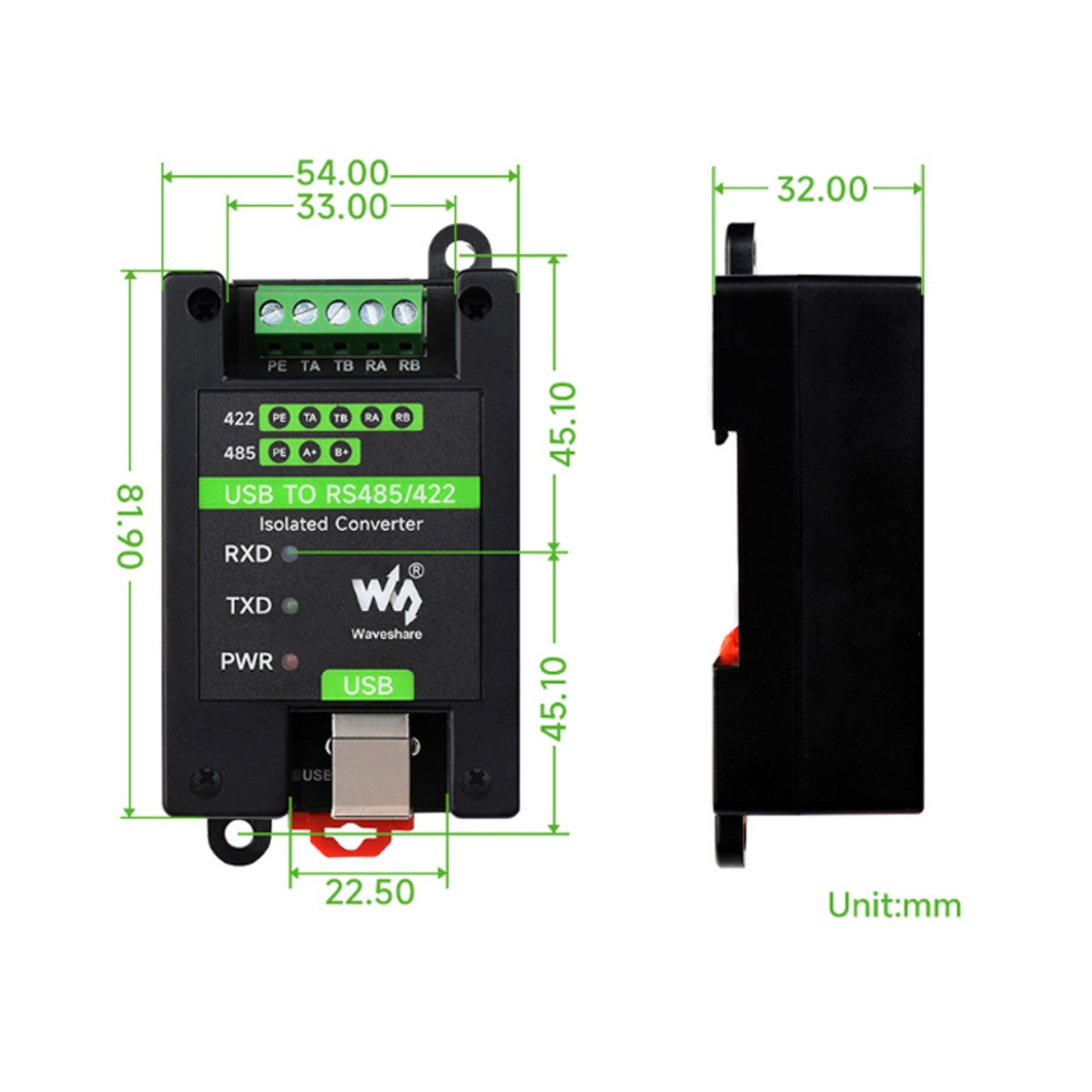 Industrial-Grade Isolated Converter USB to RS485/RS422 Multi-Protection Circuits