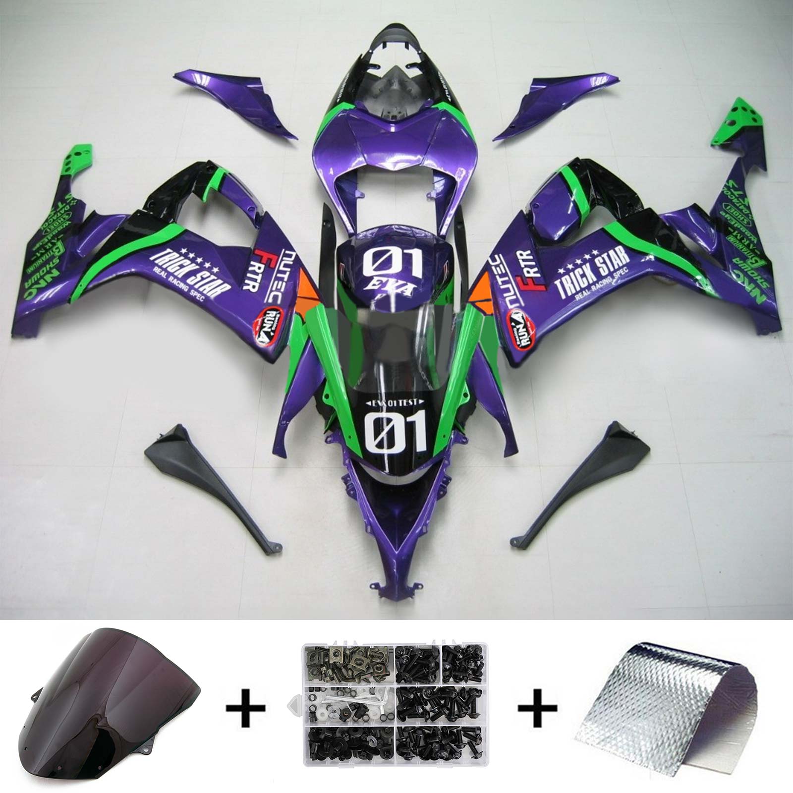 2008-2010 Kawasaki ZX10R Kit de carénage d'injection Amotopart Carrosserie Plastique ABS #115