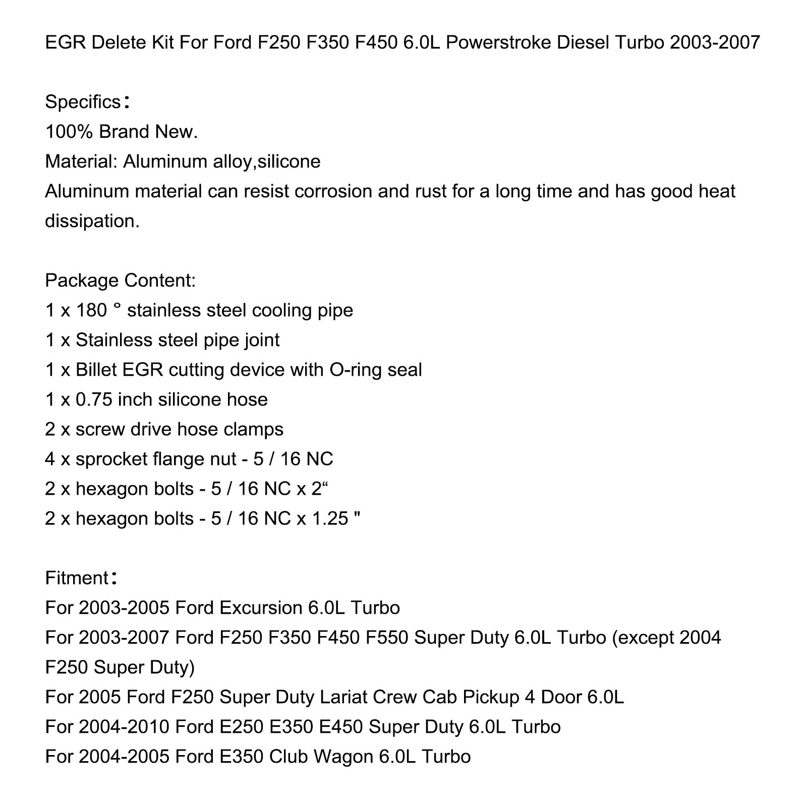 2004-2010 Ford E250 E350 E450 Super Duty 6.0L Turbo EGR-verwijderingsset Fedex Express