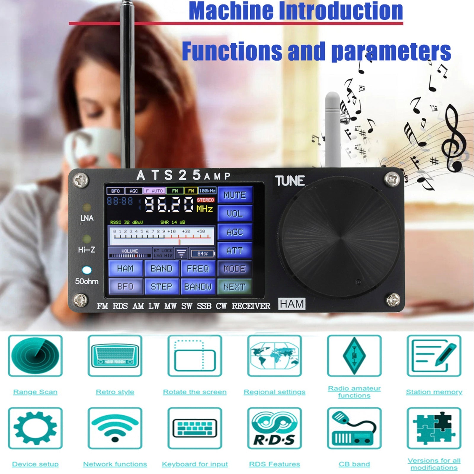 Récepteur radio pleine bande ATS25AMP Récepteur FM RDS SW SSB DSP avec écran tactile 2,4"