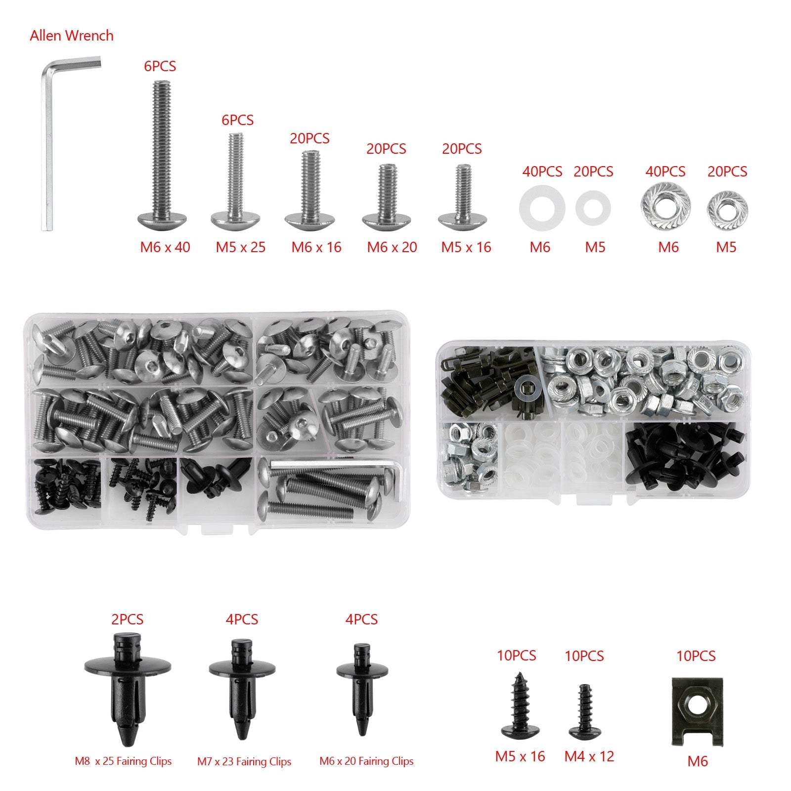 Kit de fixation de remplacement en Alu, 232 pièces, écrous à vis, rondelles, moto