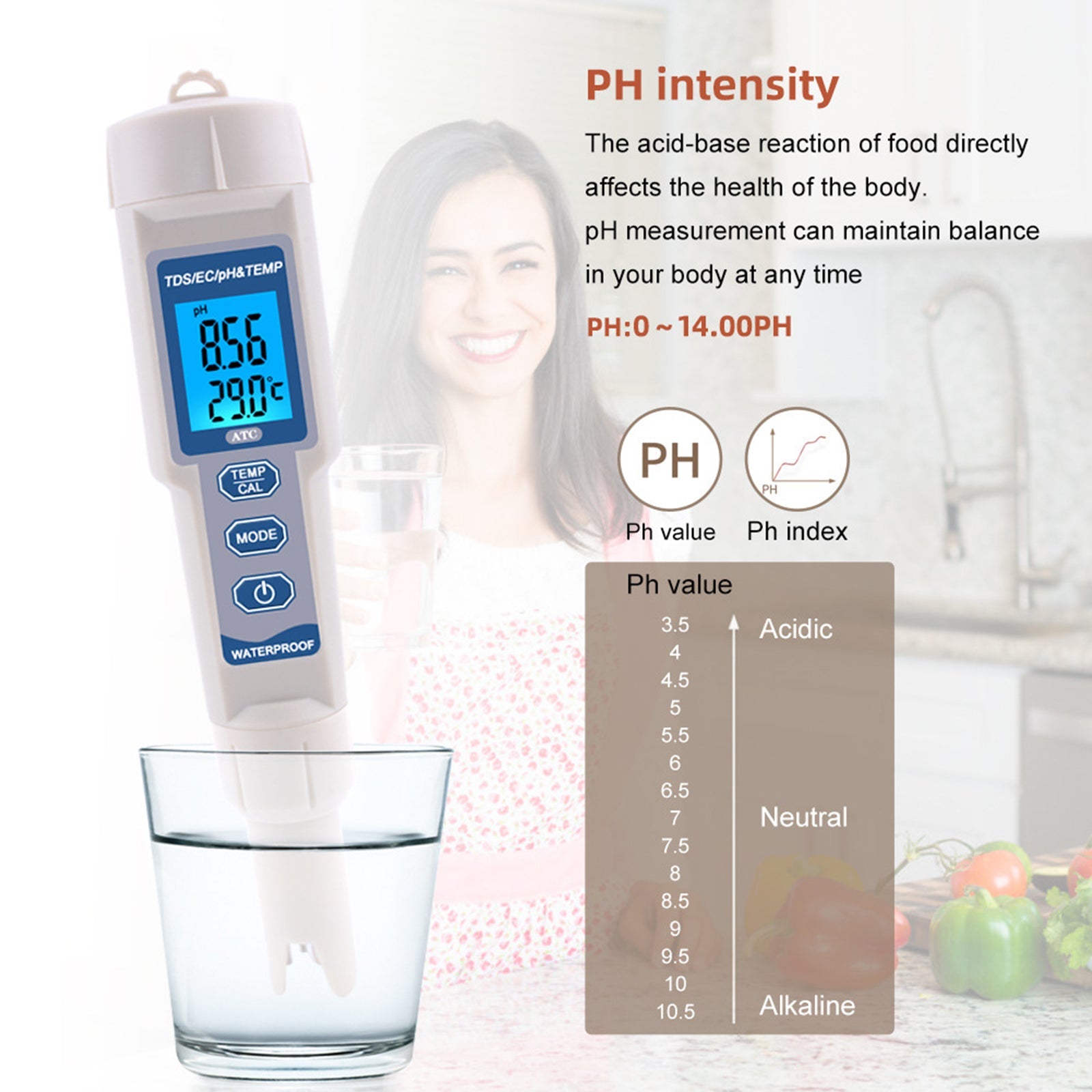 4In1 PH/TDS/EC/compteur de température numérique moniteur de qualité de l'eau testeur outil de Test