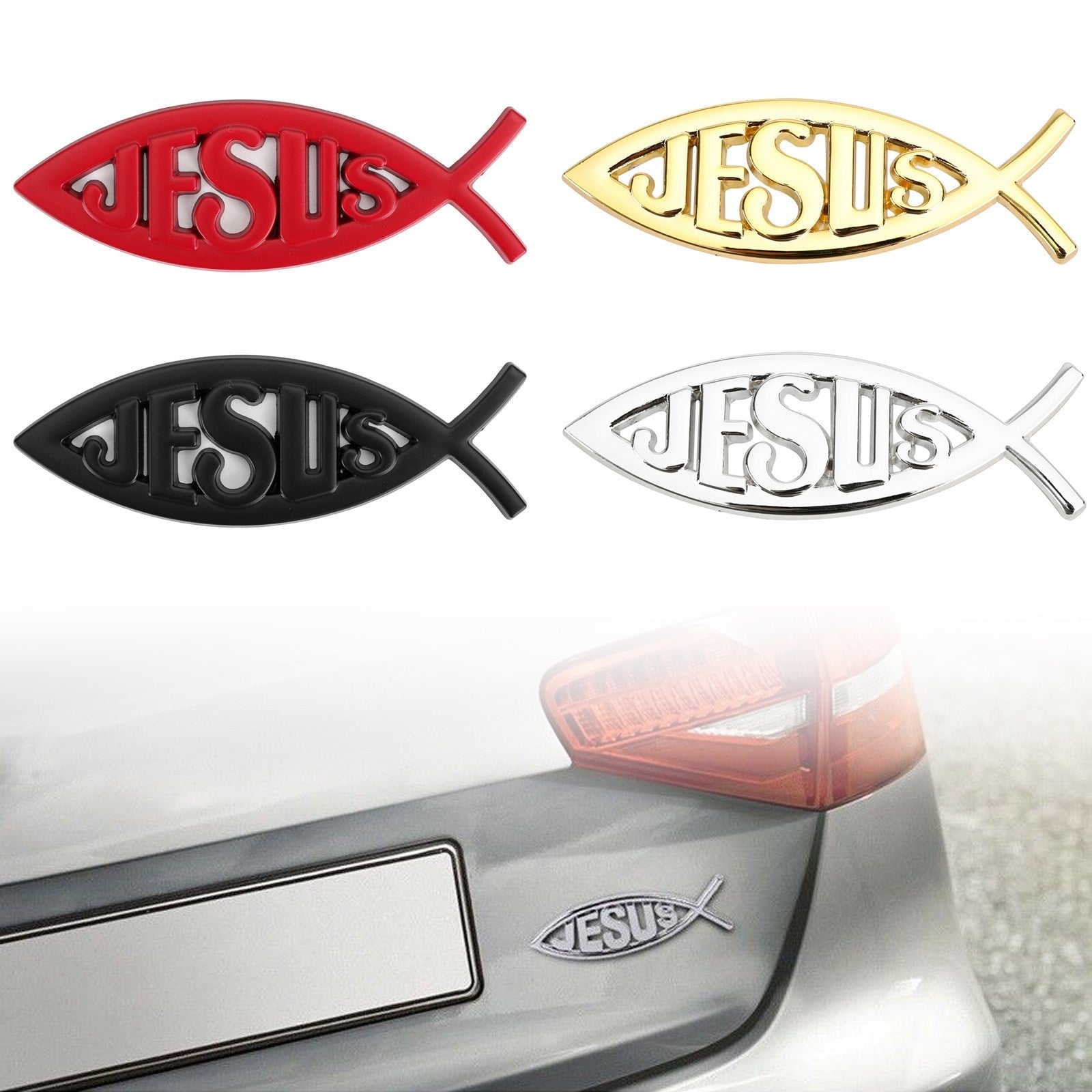 3D auto sticker embleem sticker religieuze God voor Jezus christelijke vis symbool zilver generiek