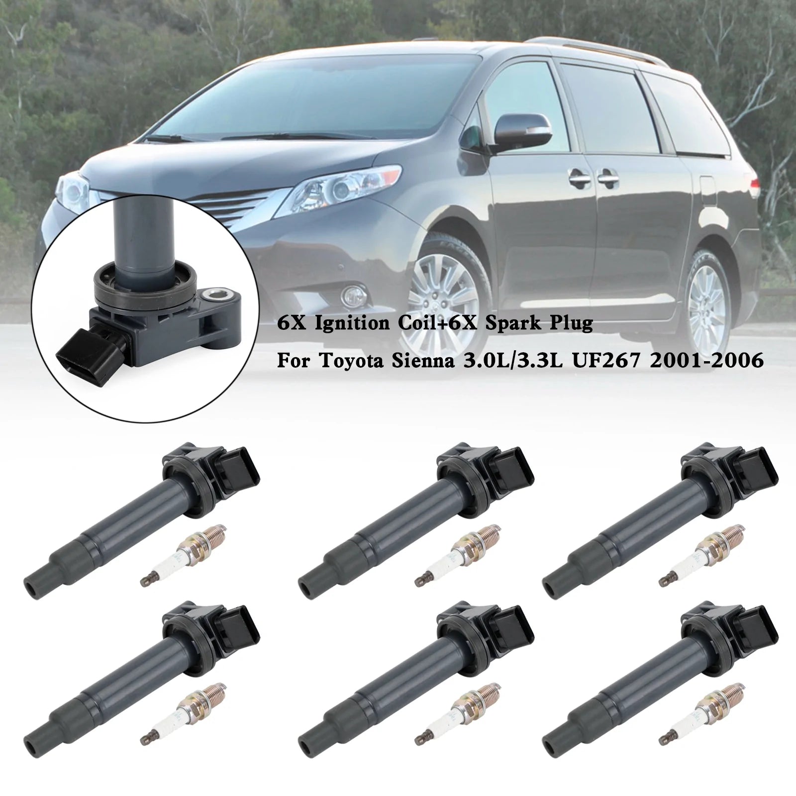 2006-2008 Lexus RX400h 3.3L V6 6X Ignition Coil+6X Spark Plug 90919-02234 C-528 C1175 GN10536 UF267