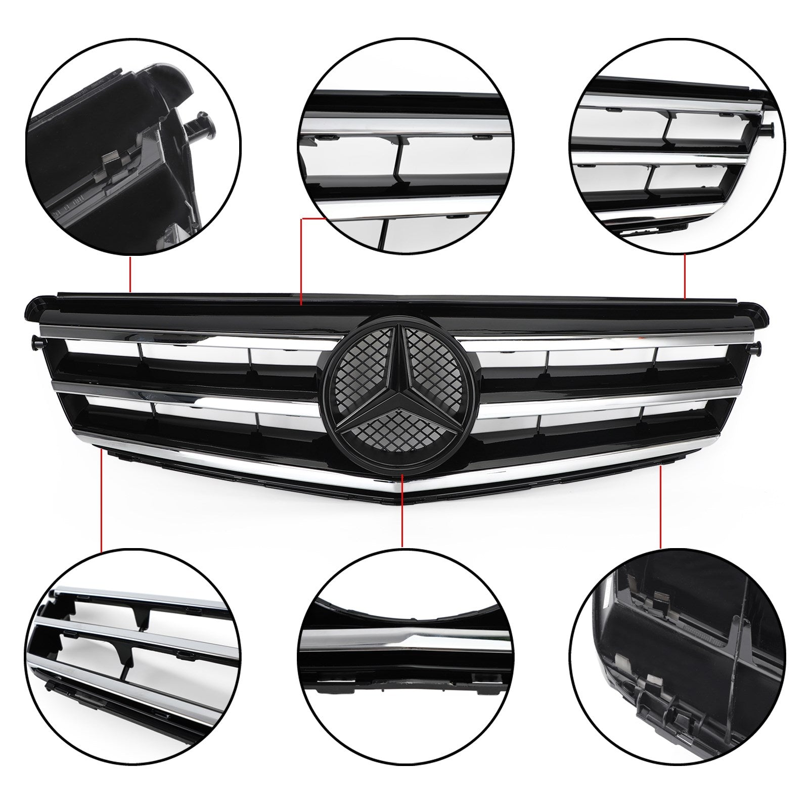 2008-2014 W204 C300 C350 LED Black Chrome Front Grill Grille Generic